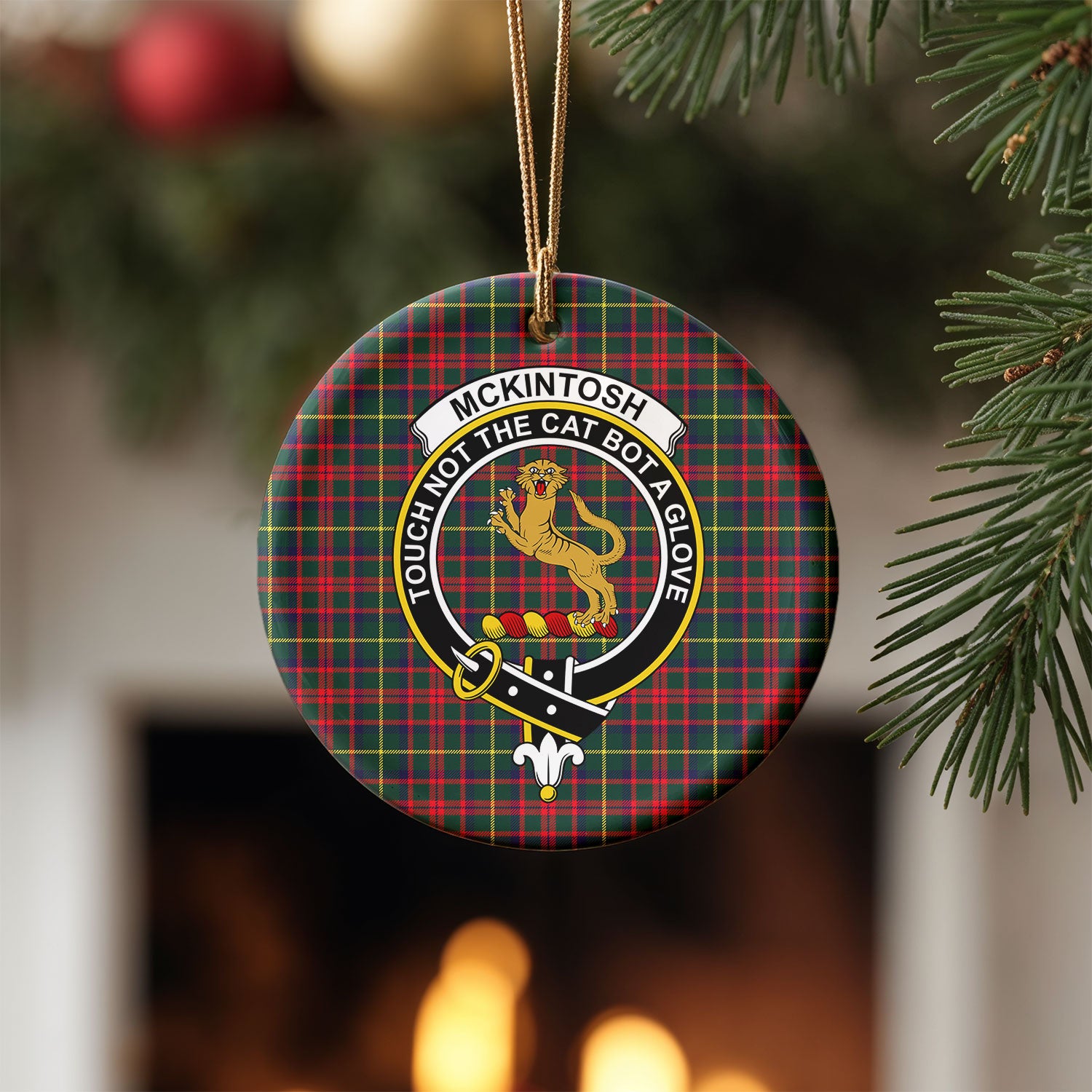 McKintosh Hunting Modern Tartan Crest Christmas Ceramic Ornament
