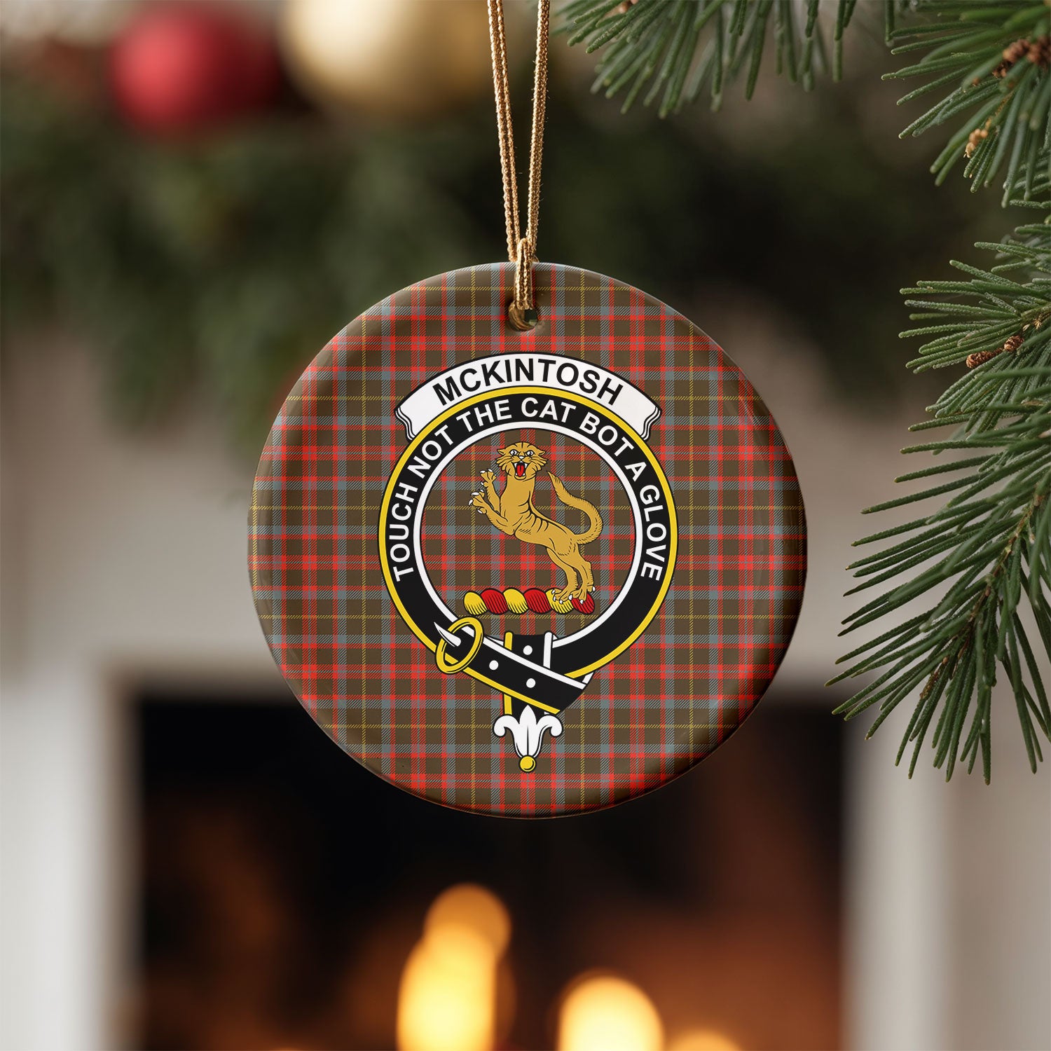 McKintosh Hunting Weathered Tartan Crest Christmas Ceramic Ornament