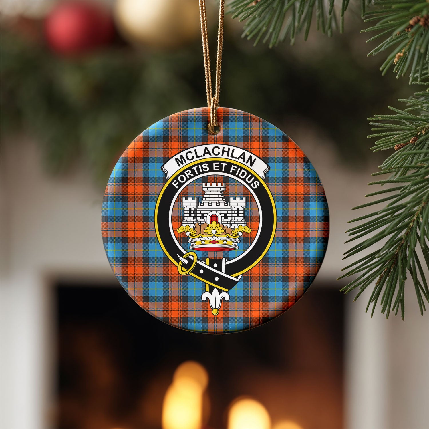 McLachlan Ancient Tartan Crest Christmas Ceramic Ornament