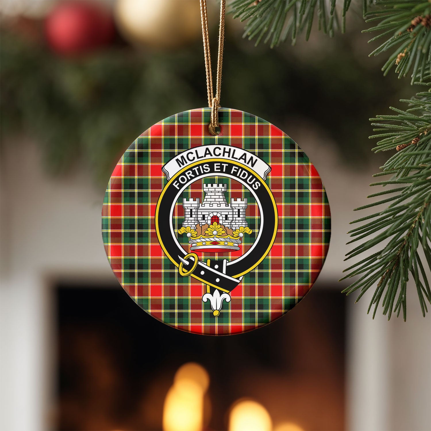 McLachlan Hunting Modern Tartan Crest Christmas Ceramic Ornament