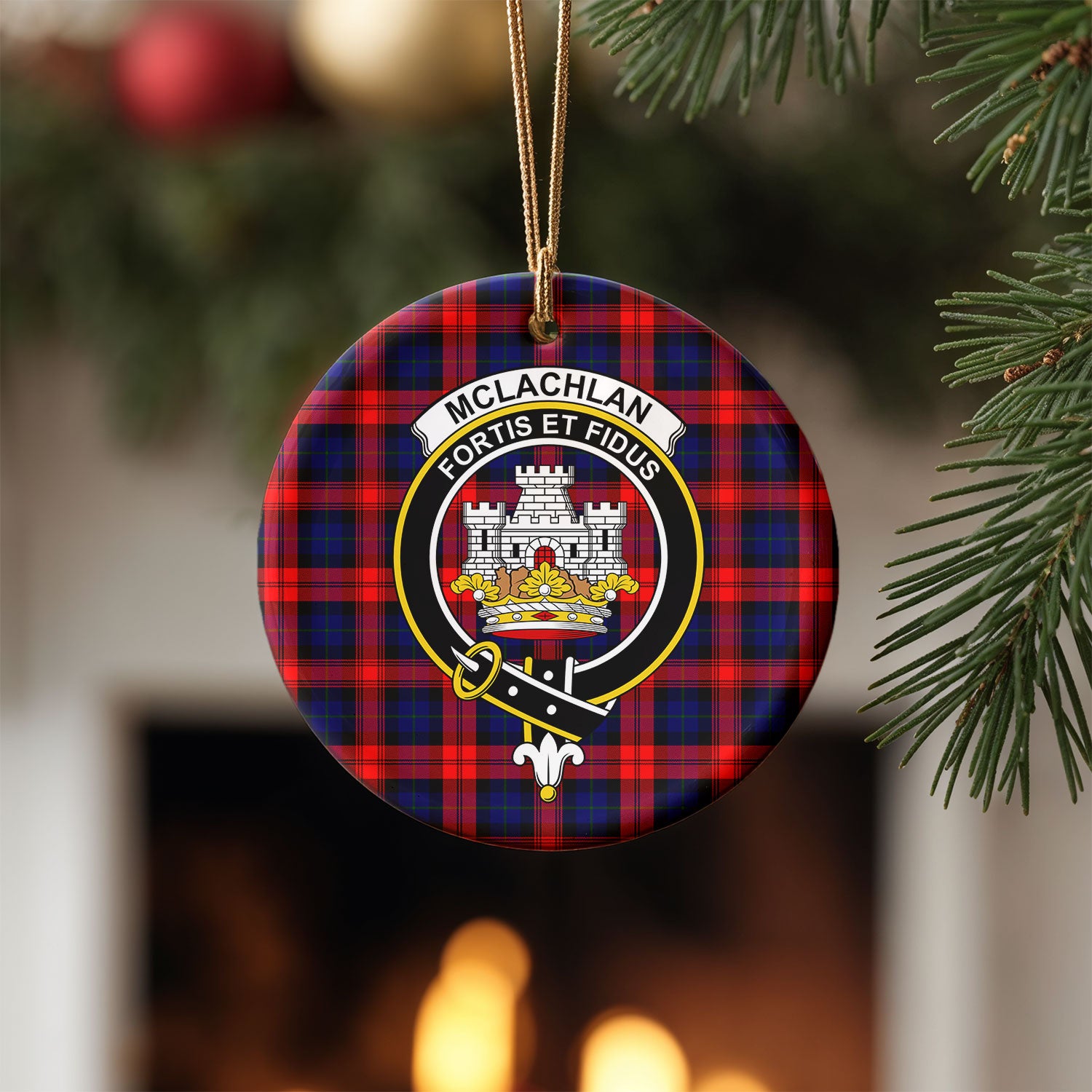 McLachlan Modern Tartan Crest Christmas Ceramic Ornament