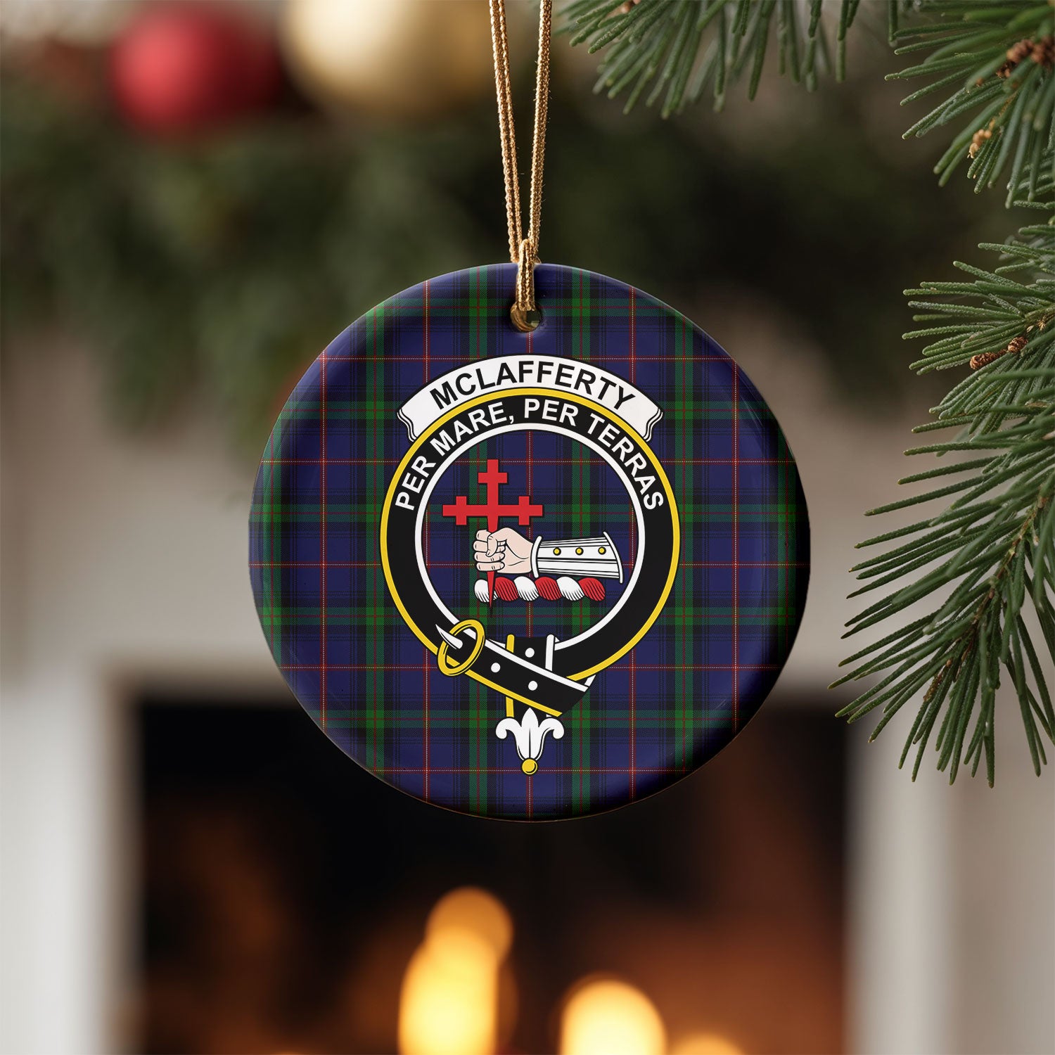 McLafferty Tartan Crest Christmas Ceramic Ornament