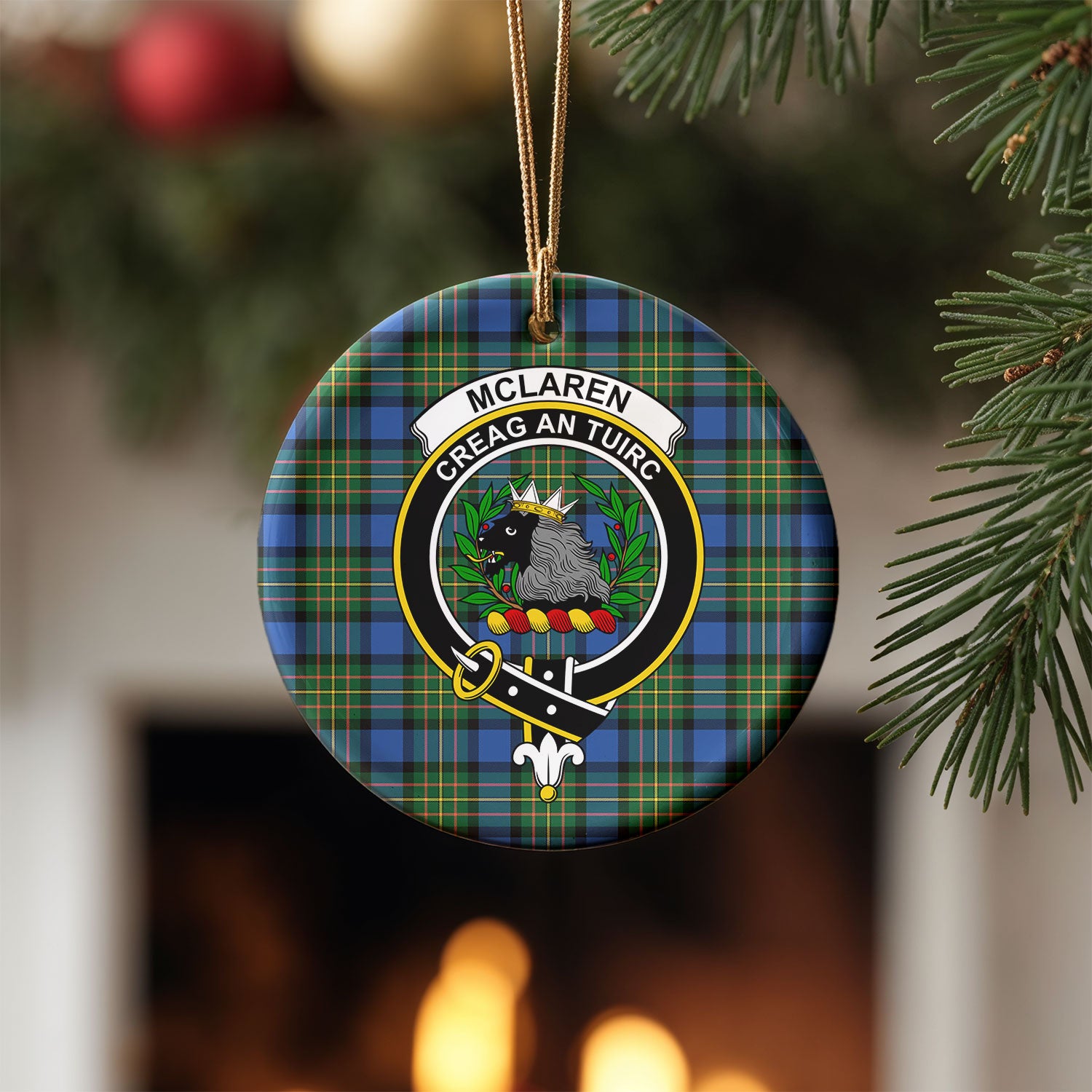McLaren Ancient Tartan Crest Christmas Ceramic Ornament
