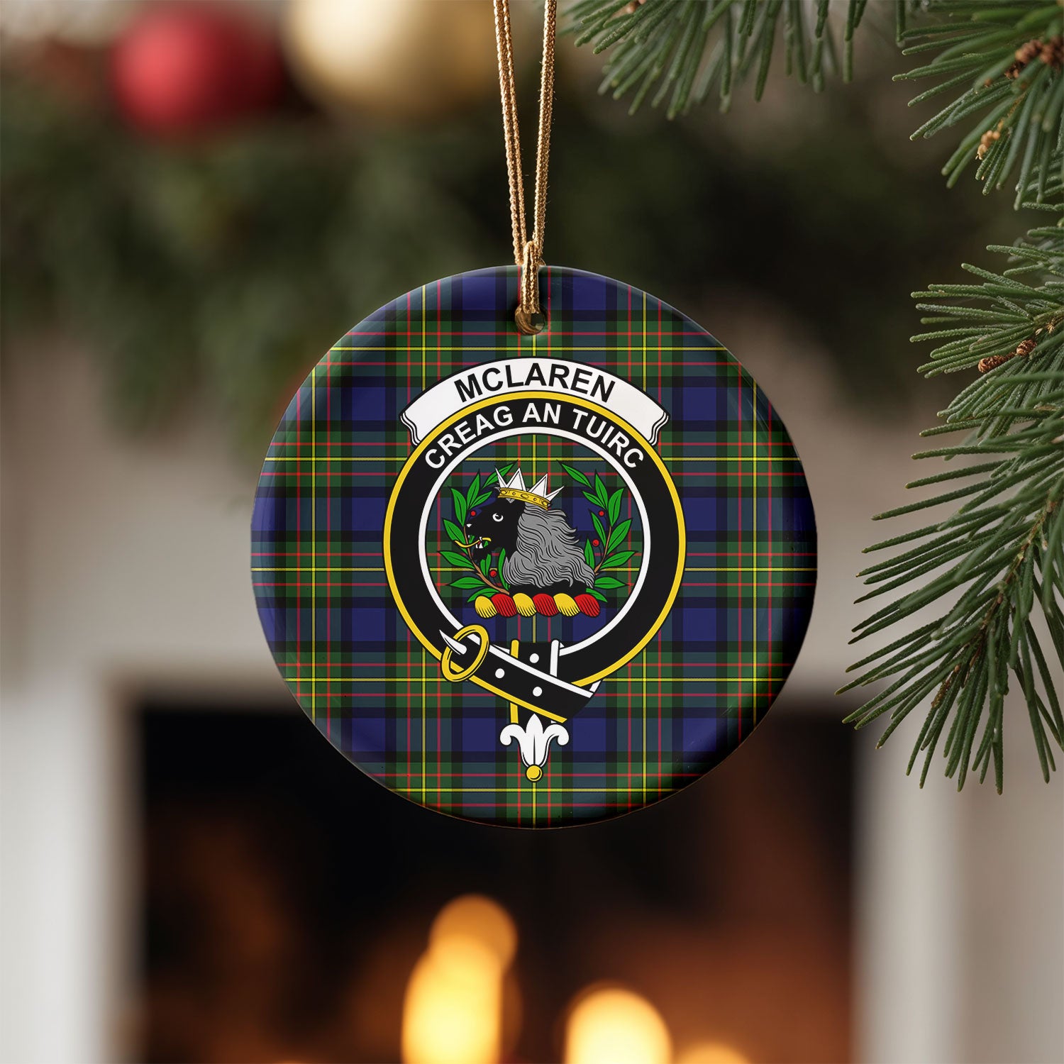 McLaren Modern Tartan Crest Christmas Ceramic Ornament