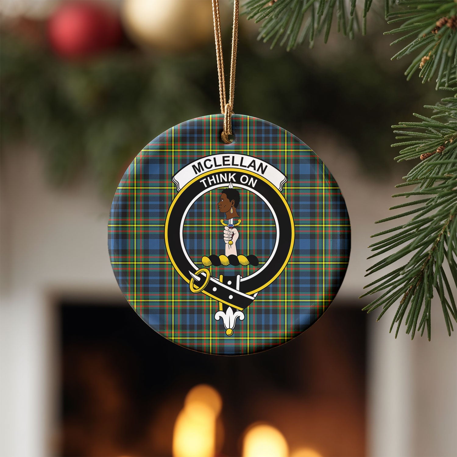 McLellan Ancient Tartan Crest Christmas Ceramic Ornament