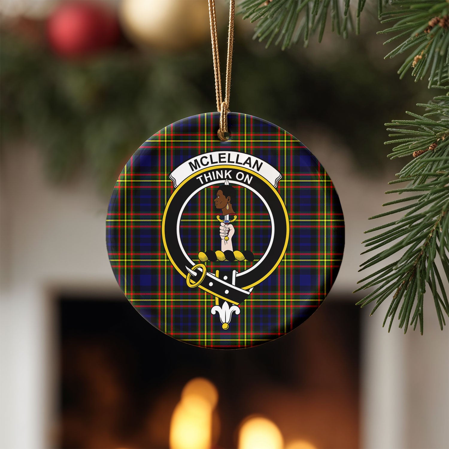 McLellan Modern Tartan Crest Christmas Ceramic Ornament