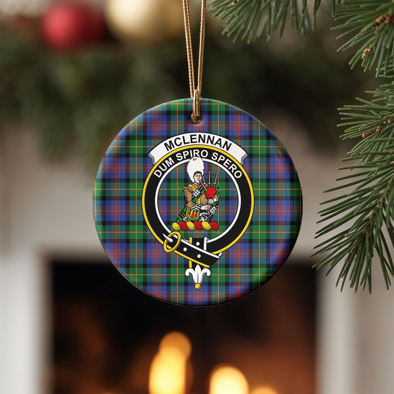 McLennan Ancient Tartan Crest Christmas Ceramic Ornament