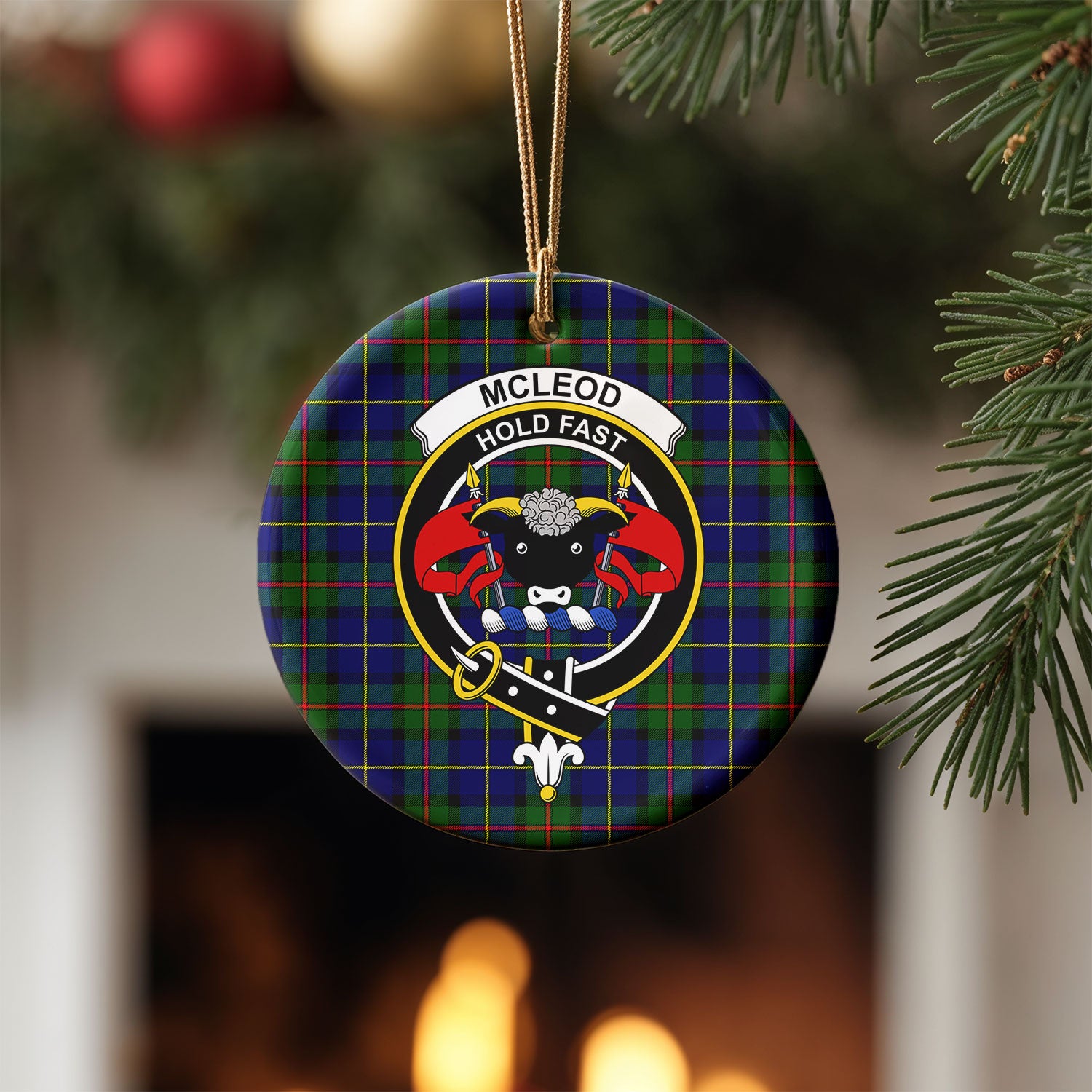 McLeod of Harris Modern Tartan Crest Christmas Ceramic Ornament