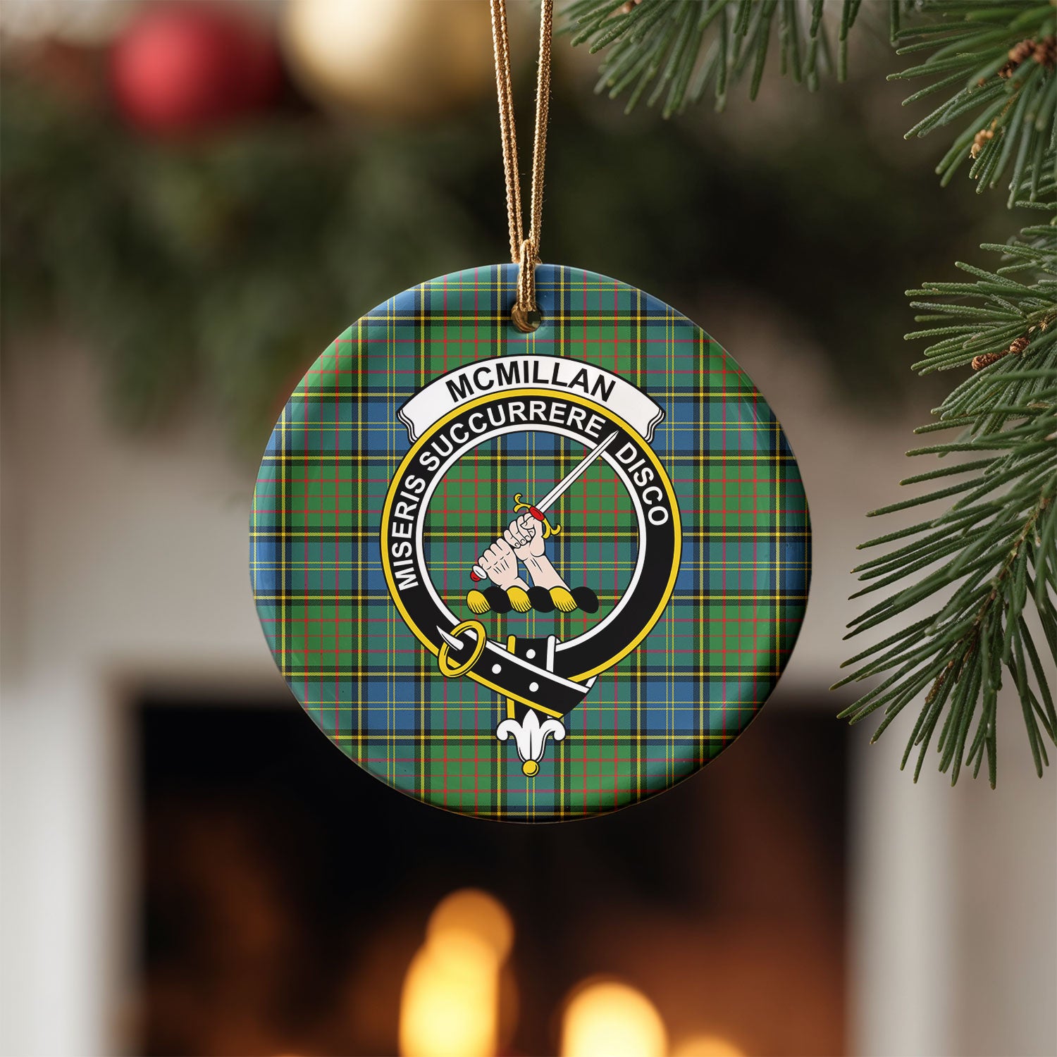 McMillan Hunting Ancient Tartan Crest Christmas Ceramic Ornament