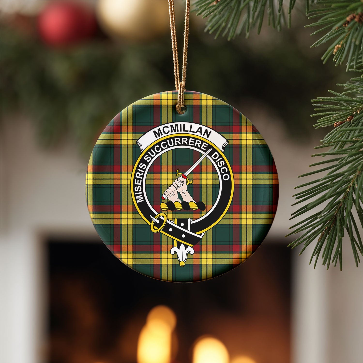 McMillan Old Modern Tartan Crest Christmas Ceramic Ornament