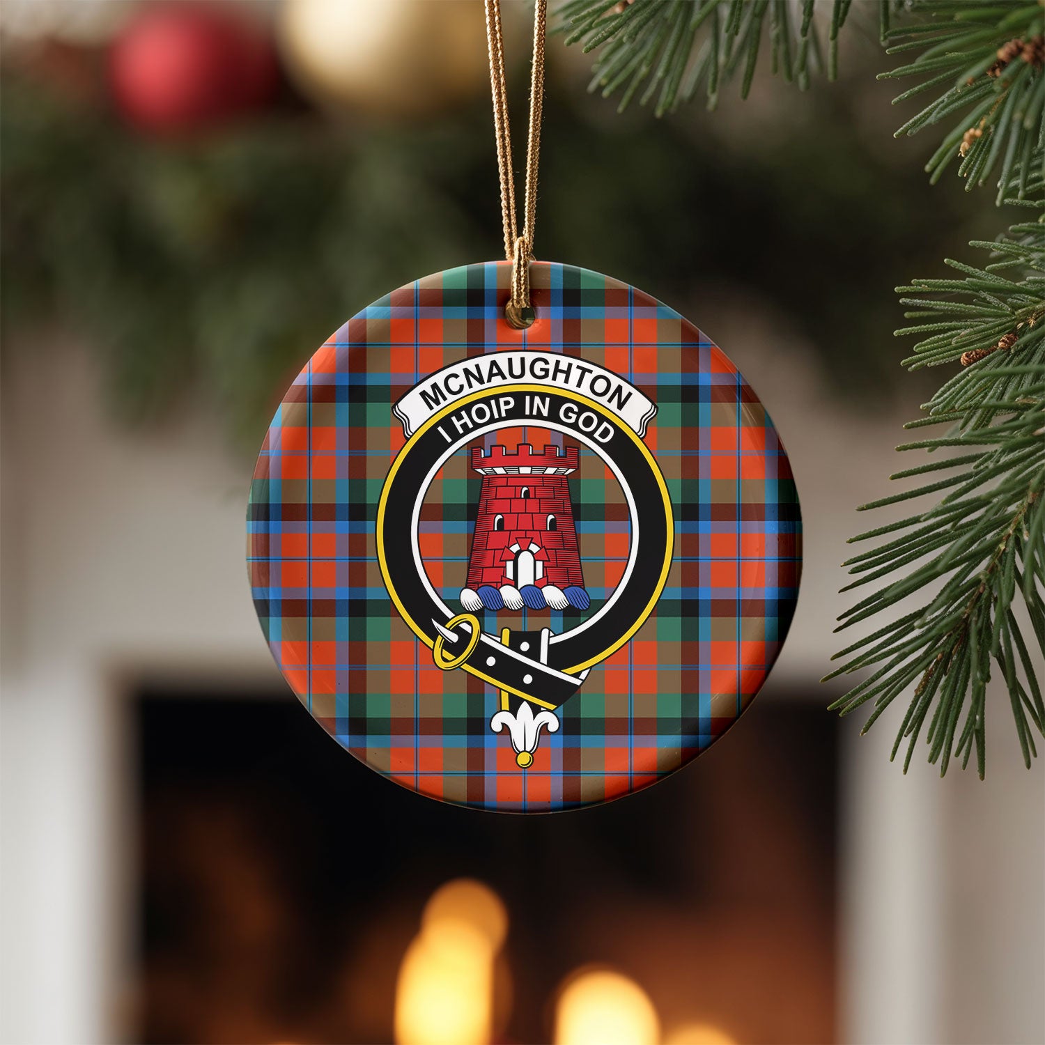 McNaughton Ancient Tartan Crest Christmas Ceramic Ornament