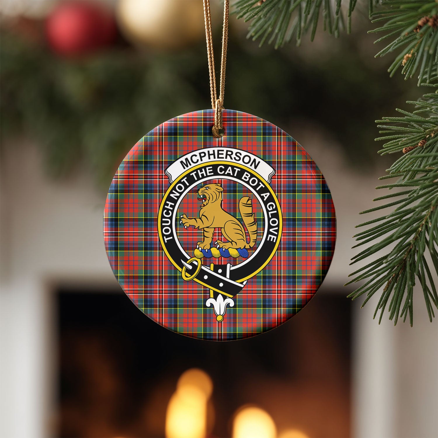 McPherson Ancient Tartan Crest Christmas Ceramic Ornament