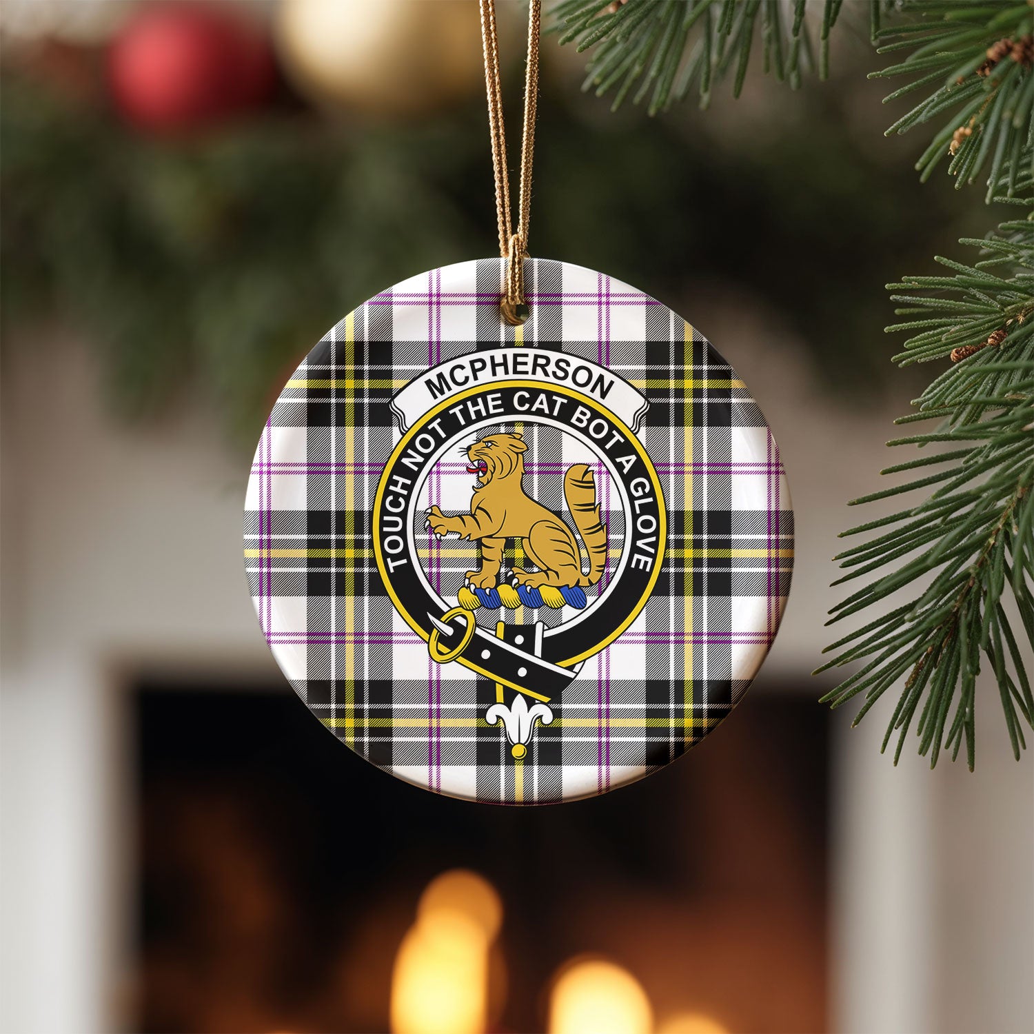 McPherson Dress Modern Tartan Crest Christmas Ceramic Ornament
