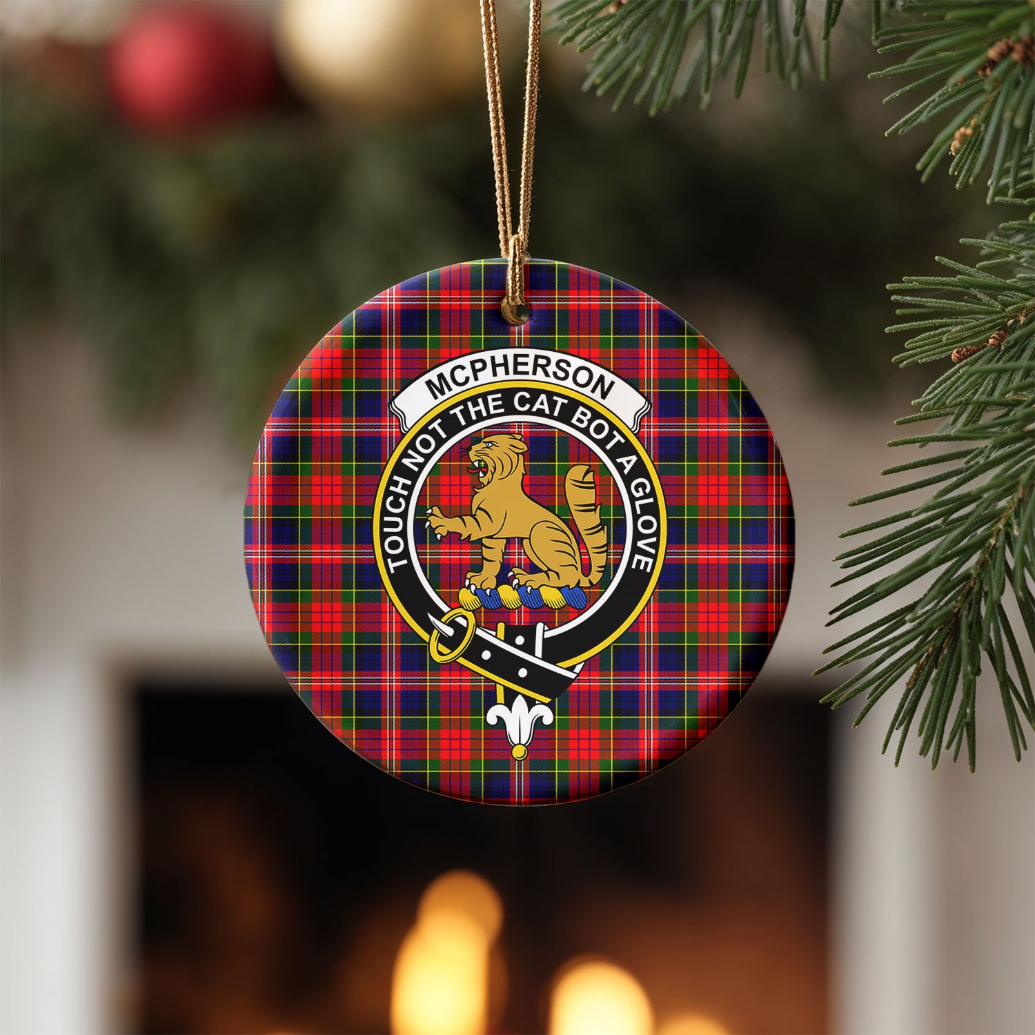 McPherson Modern Tartan Crest Christmas Ceramic Ornament