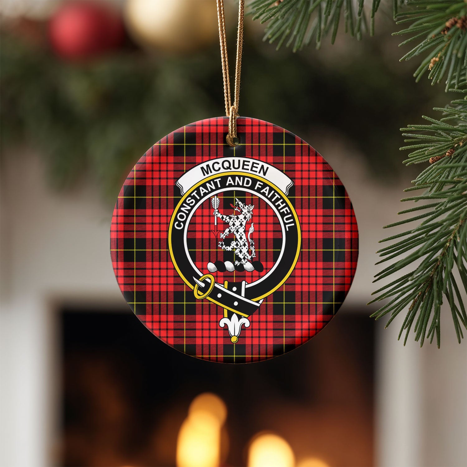 McQueen Modern Tartan Crest Christmas Ceramic Ornament