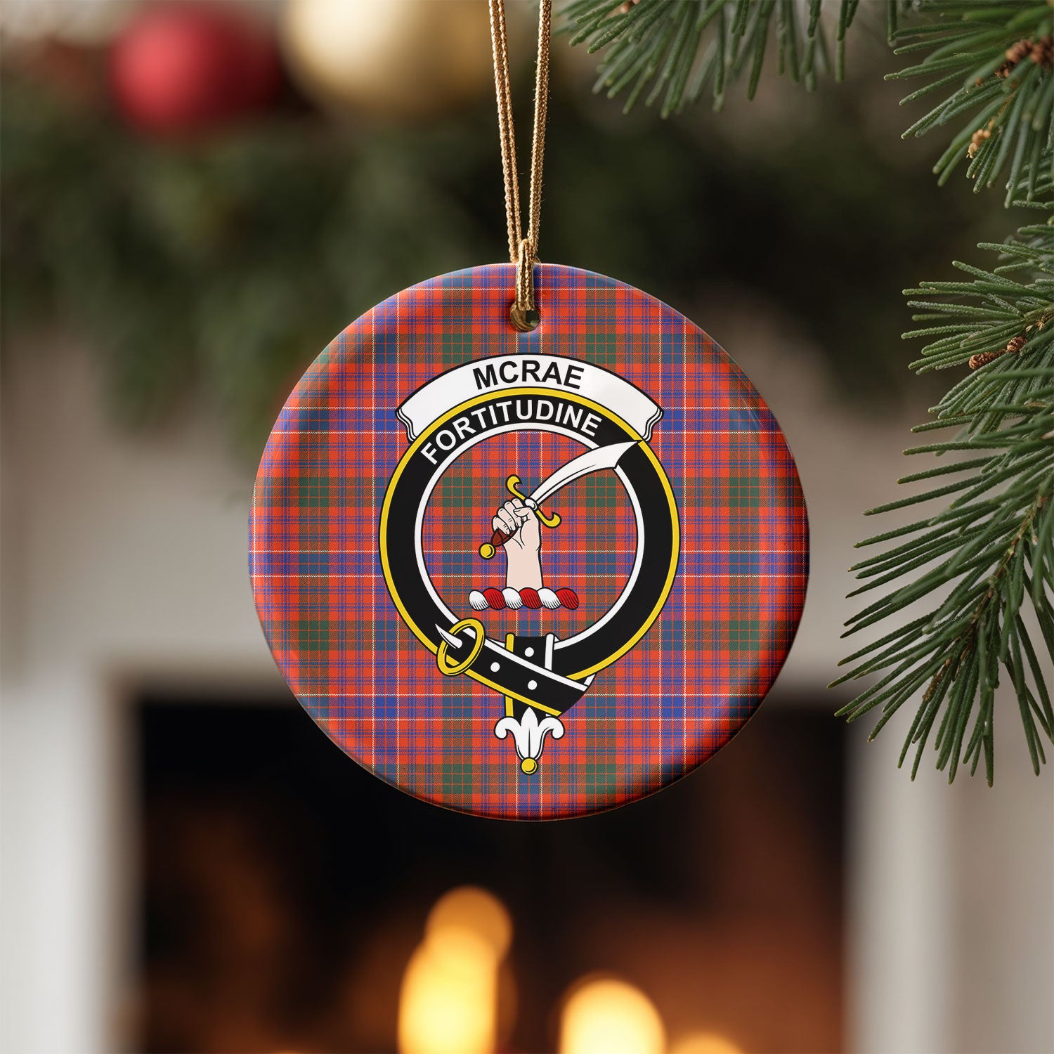 McRae Ancient Tartan Crest Christmas Ceramic Ornament