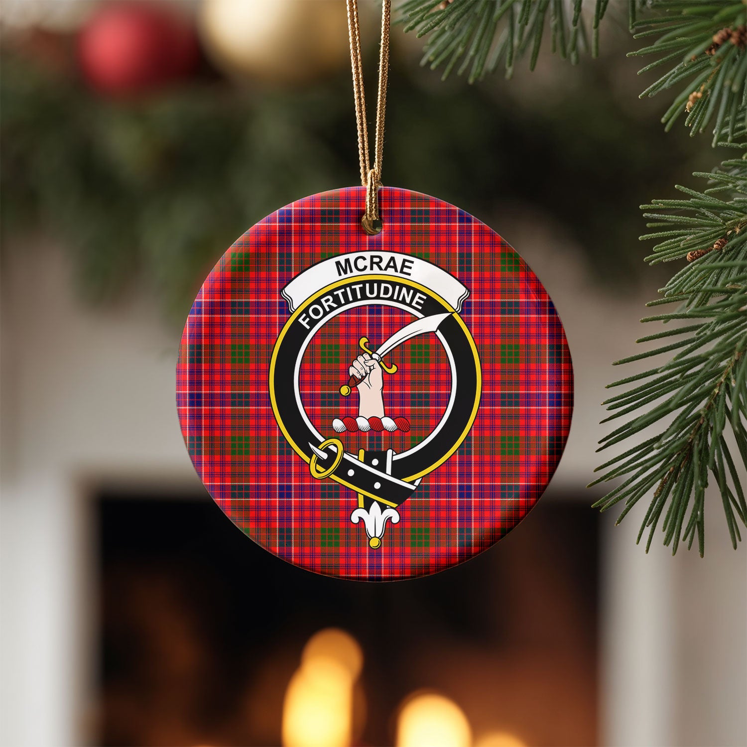 McRae Modern Tartan Crest Christmas Ceramic Ornament