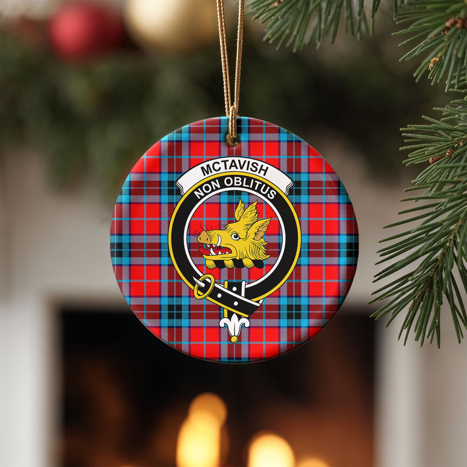 McTavish Modern Tartan Crest Christmas Ceramic Ornament