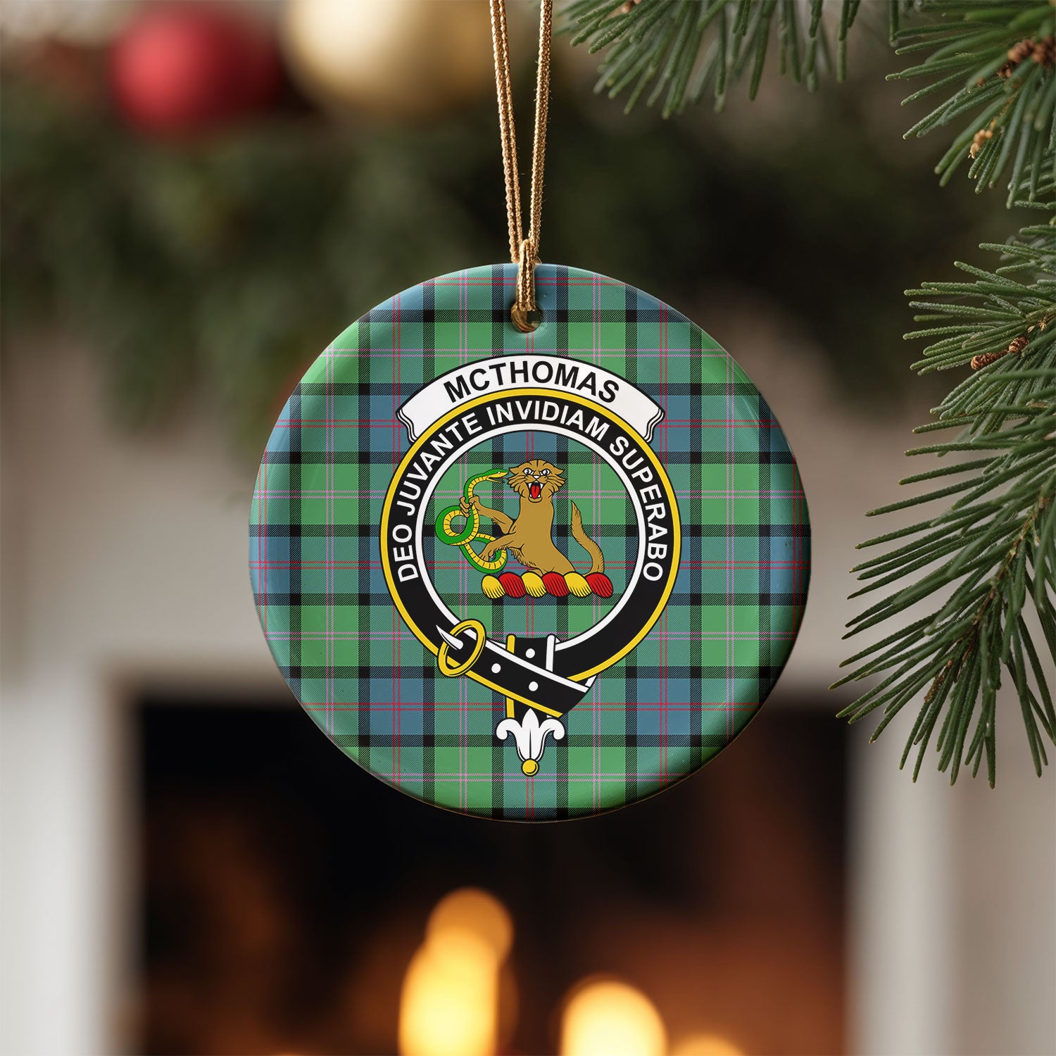McThomas Ancient Tartan Crest Christmas Ceramic Ornament