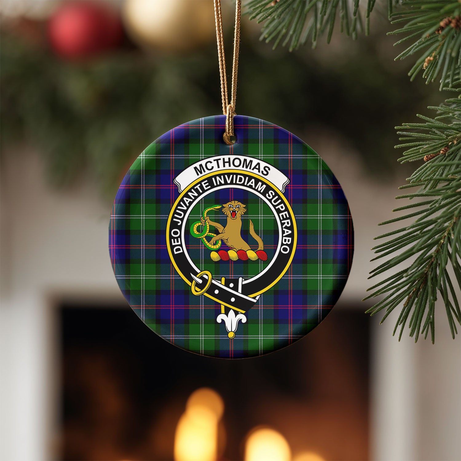 McThomas Modern Tartan Crest Christmas Ceramic Ornament