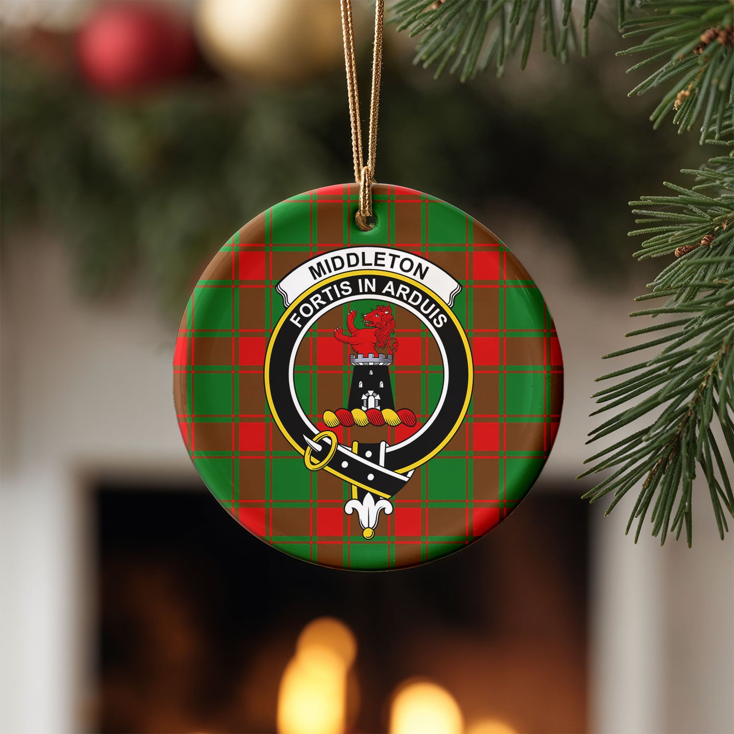 Middleton Modern Tartan Crest Christmas Ceramic Ornament