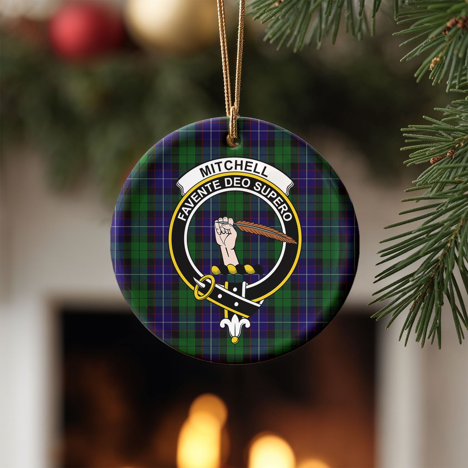 Mitchell Tartan Crest Christmas Ceramic Ornament