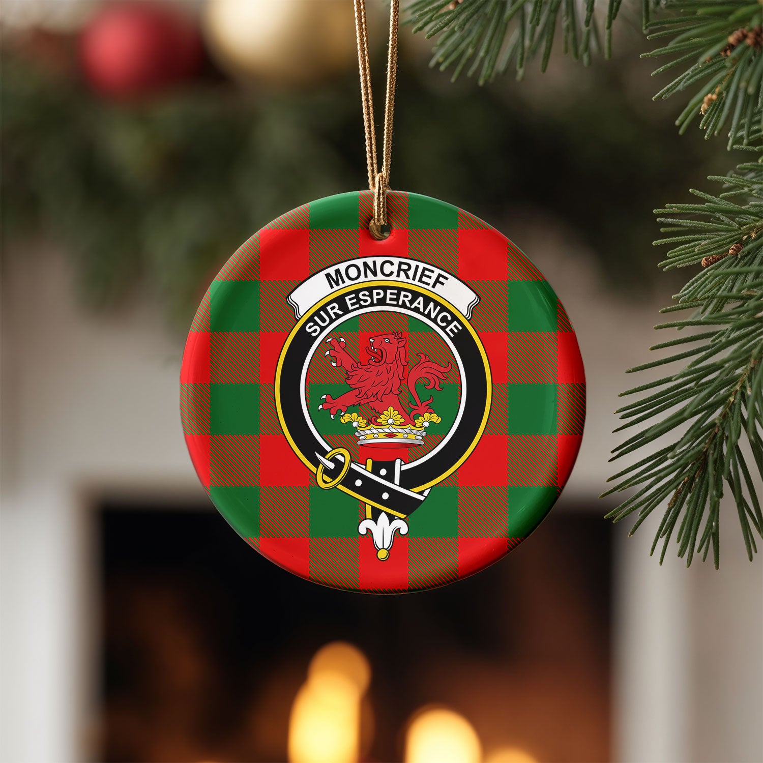 Moncrief Tartan Crest Christmas Ceramic Ornament