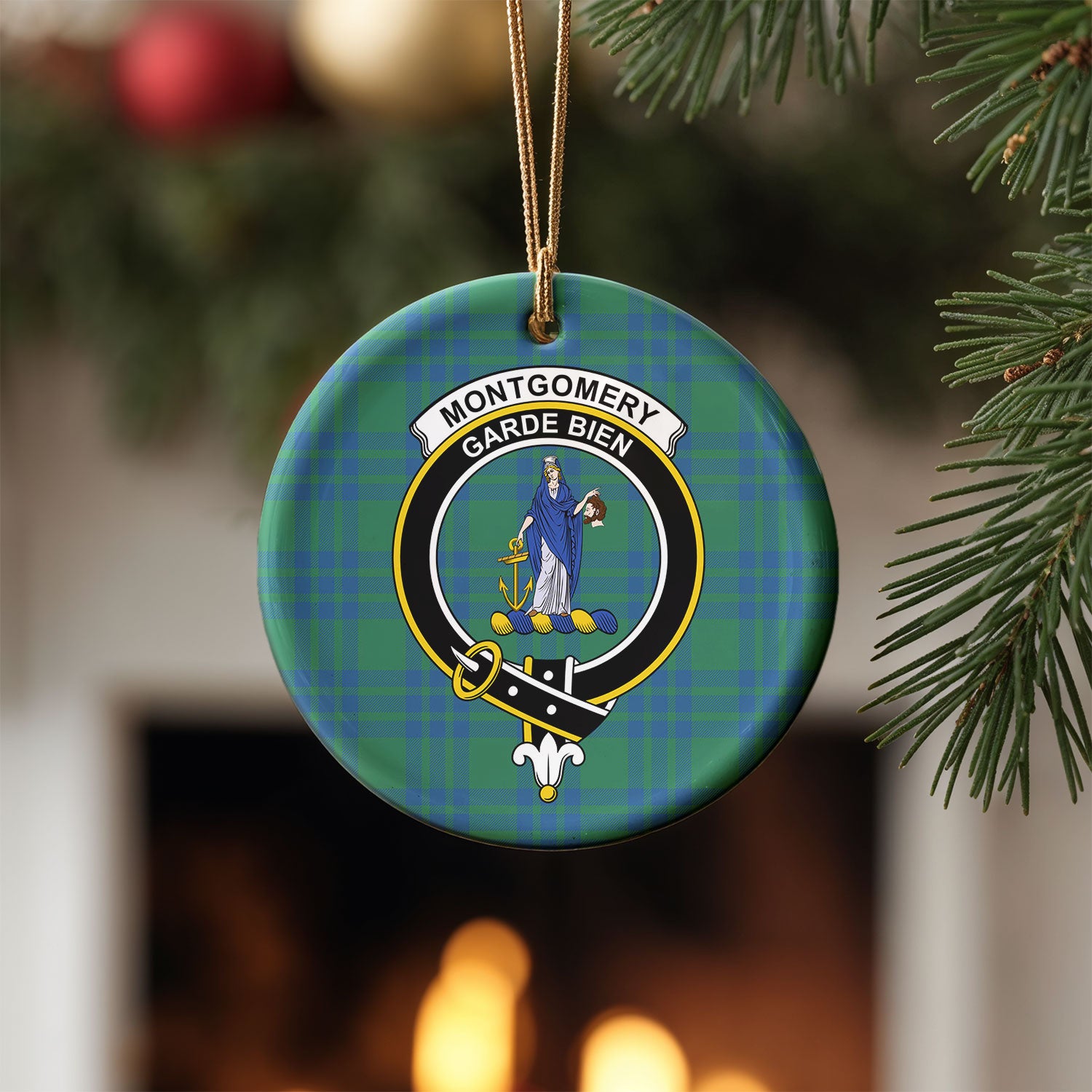 Montgomery Ancient Tartan Crest Christmas Ceramic Ornament
