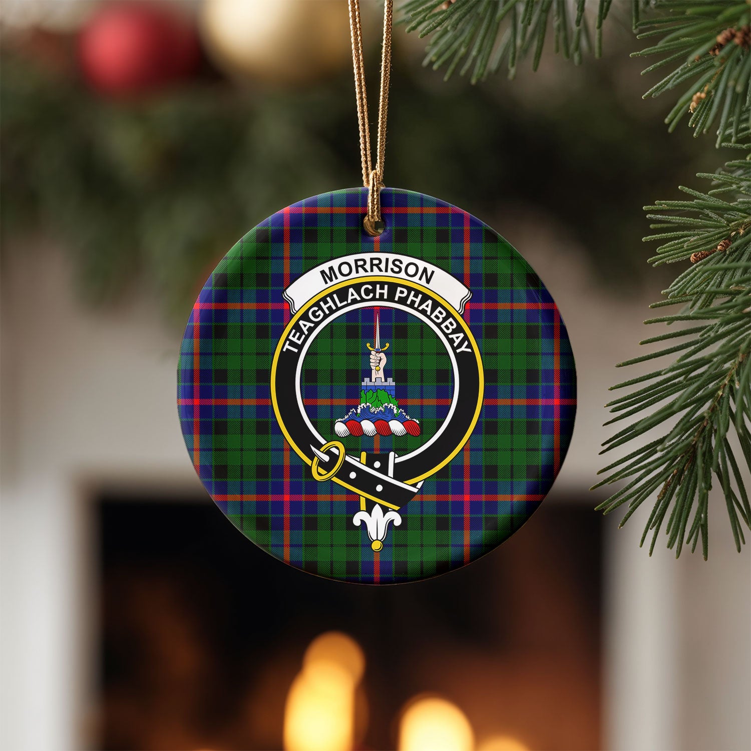 Morrison Modern Tartan Crest Christmas Ceramic Ornament