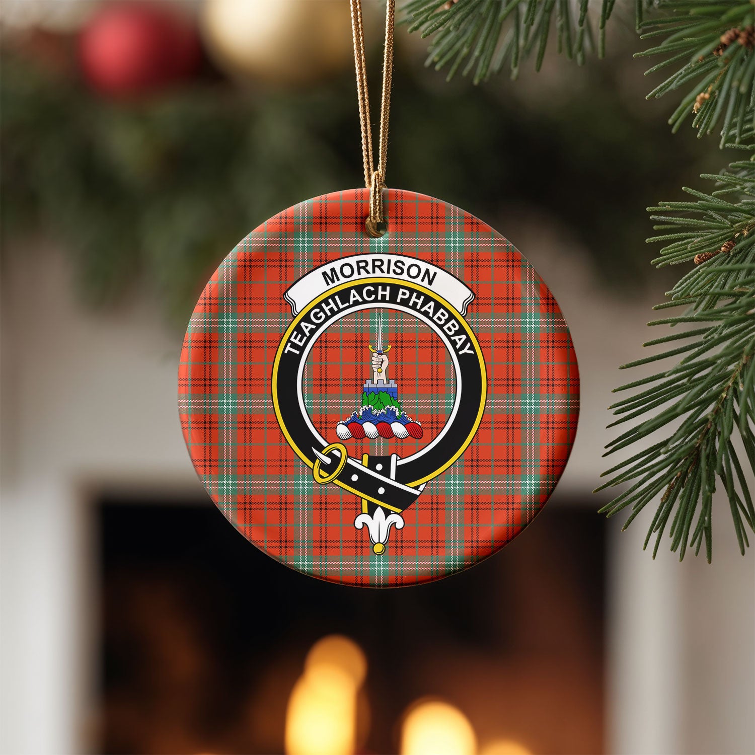 Morrison Red Ancient Tartan Crest Christmas Ceramic Ornament