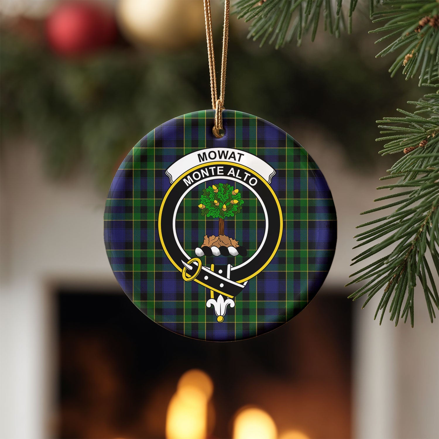 Mowat Modern Tartan Crest Christmas Ceramic Ornament