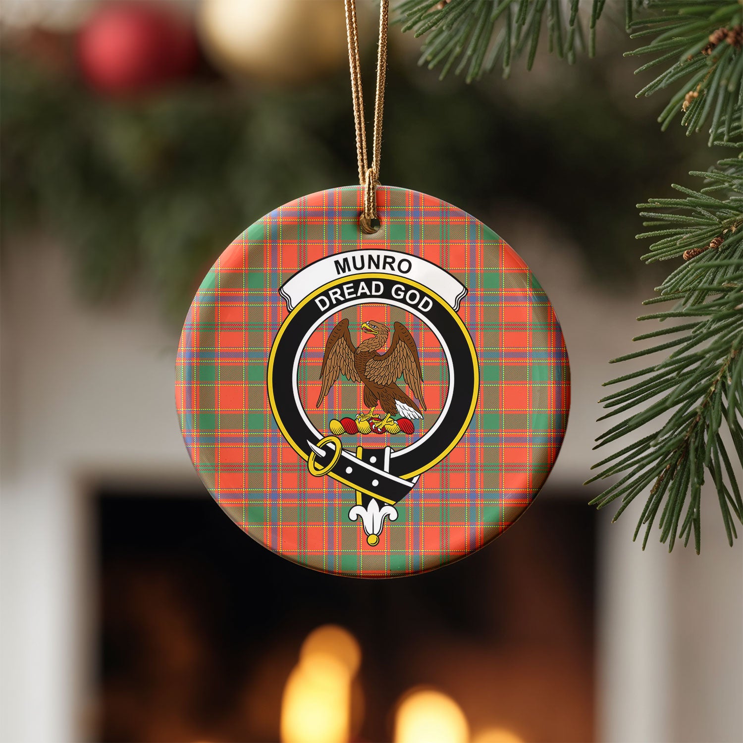 Munro Ancient Tartan Crest Christmas Ceramic Ornament