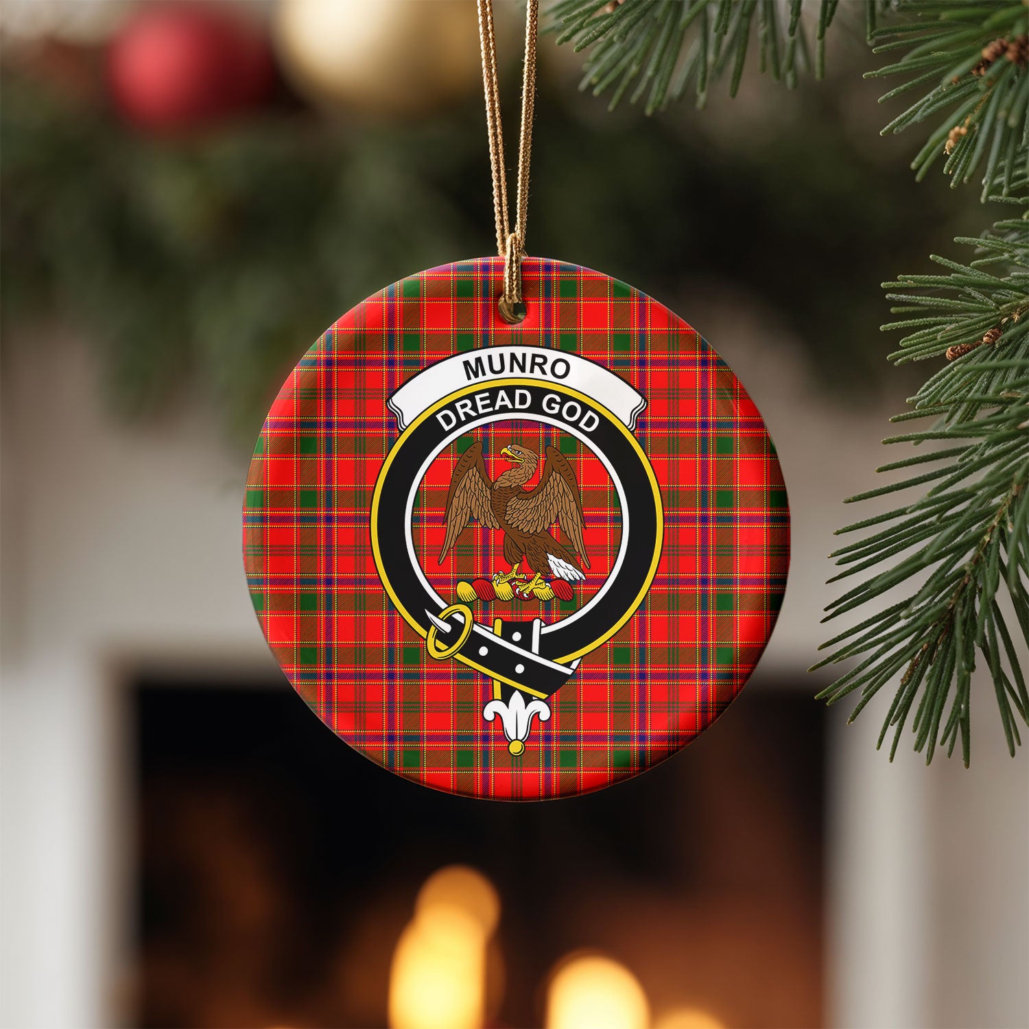 Munro Modern Tartan Crest Christmas Ceramic Ornament