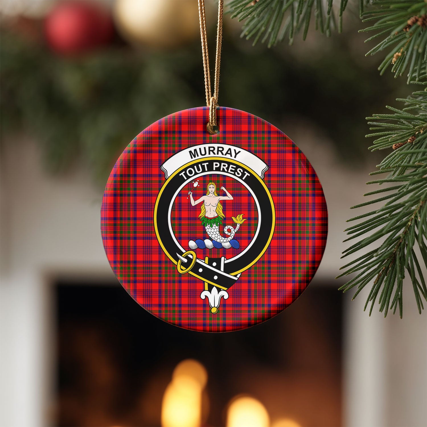 Murray (of Dysart) Tartan Crest Christmas Ceramic Ornament