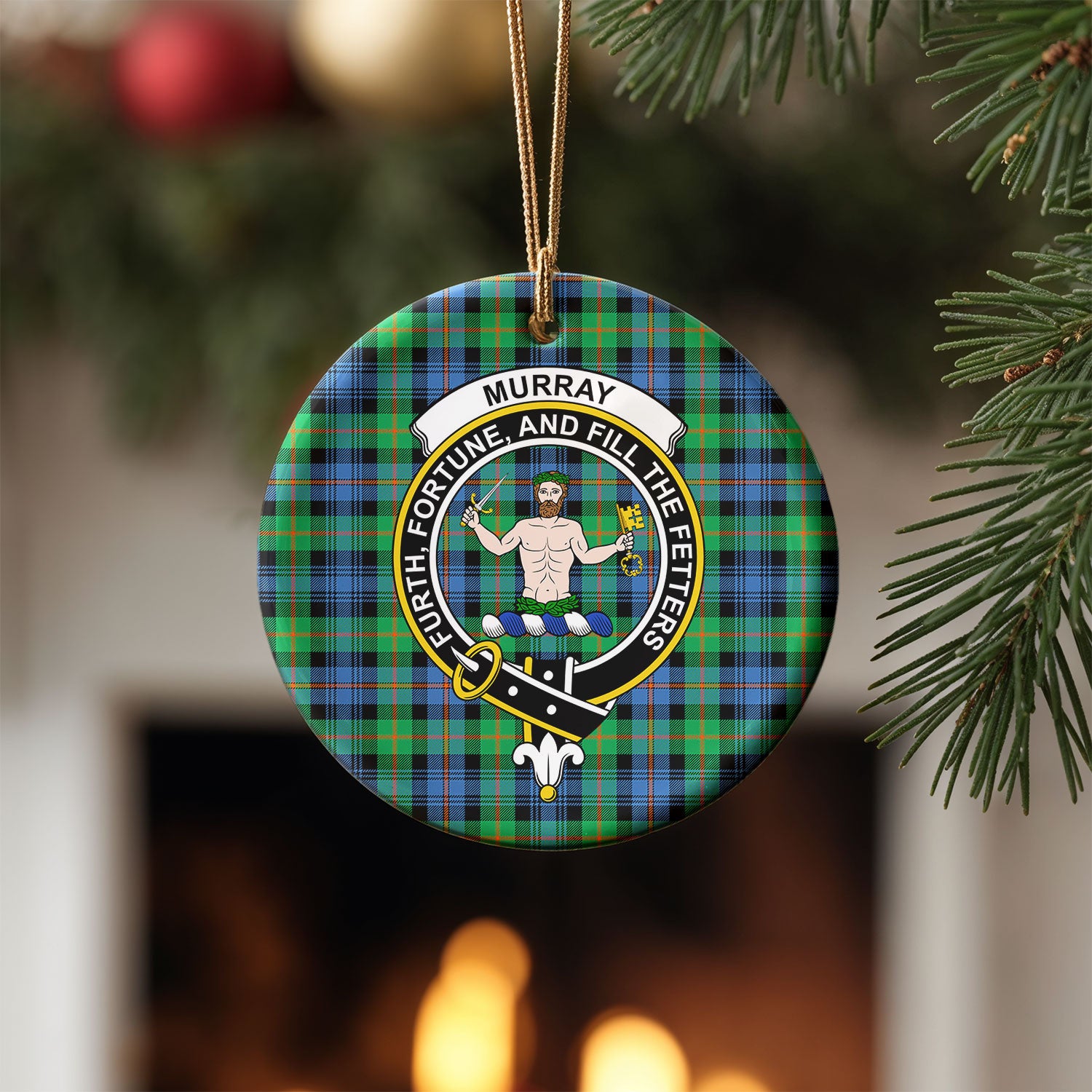 Murray of Atholl Ancient Tartan Crest Christmas Ceramic Ornament