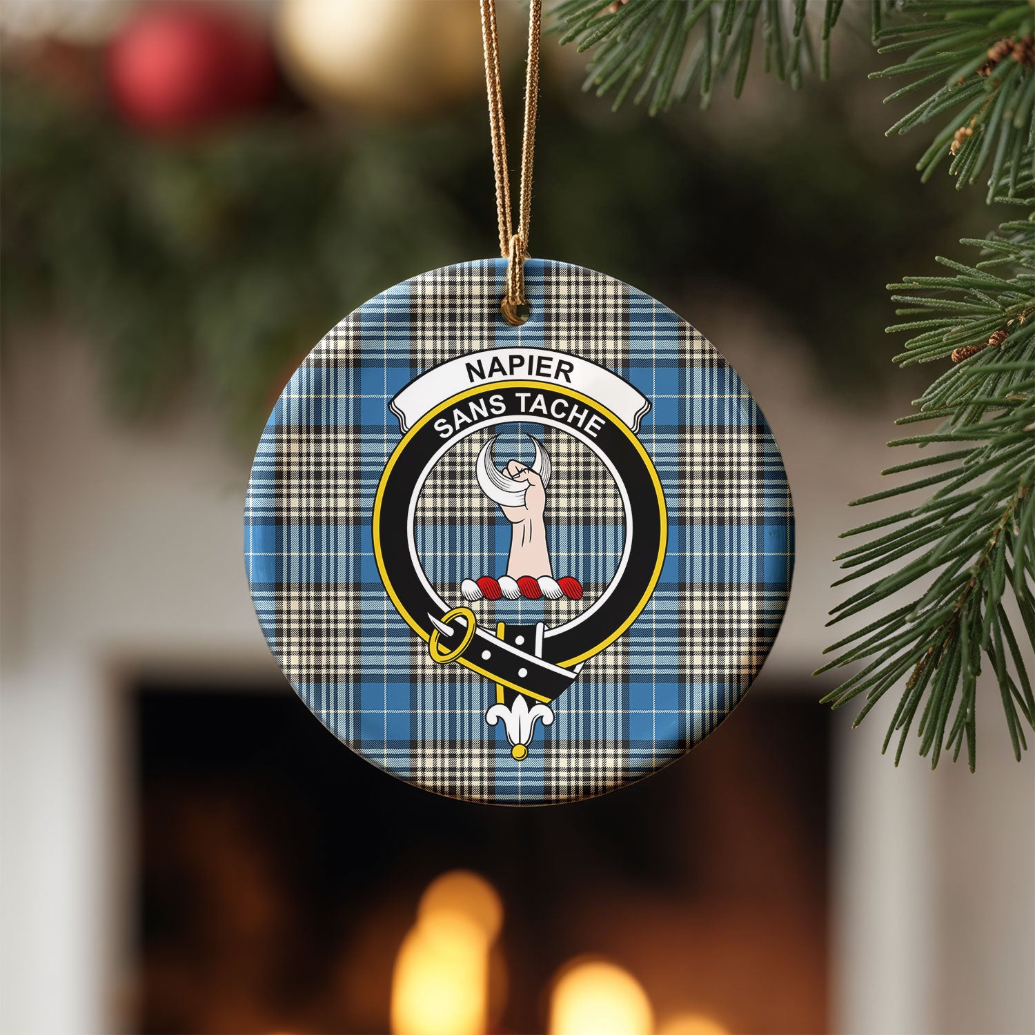 Napier Ancient Tartan Crest Christmas Ceramic Ornament