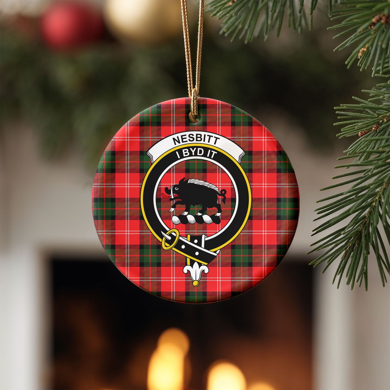 Nesbitt Modern Tartan Crest Christmas Ceramic Ornament