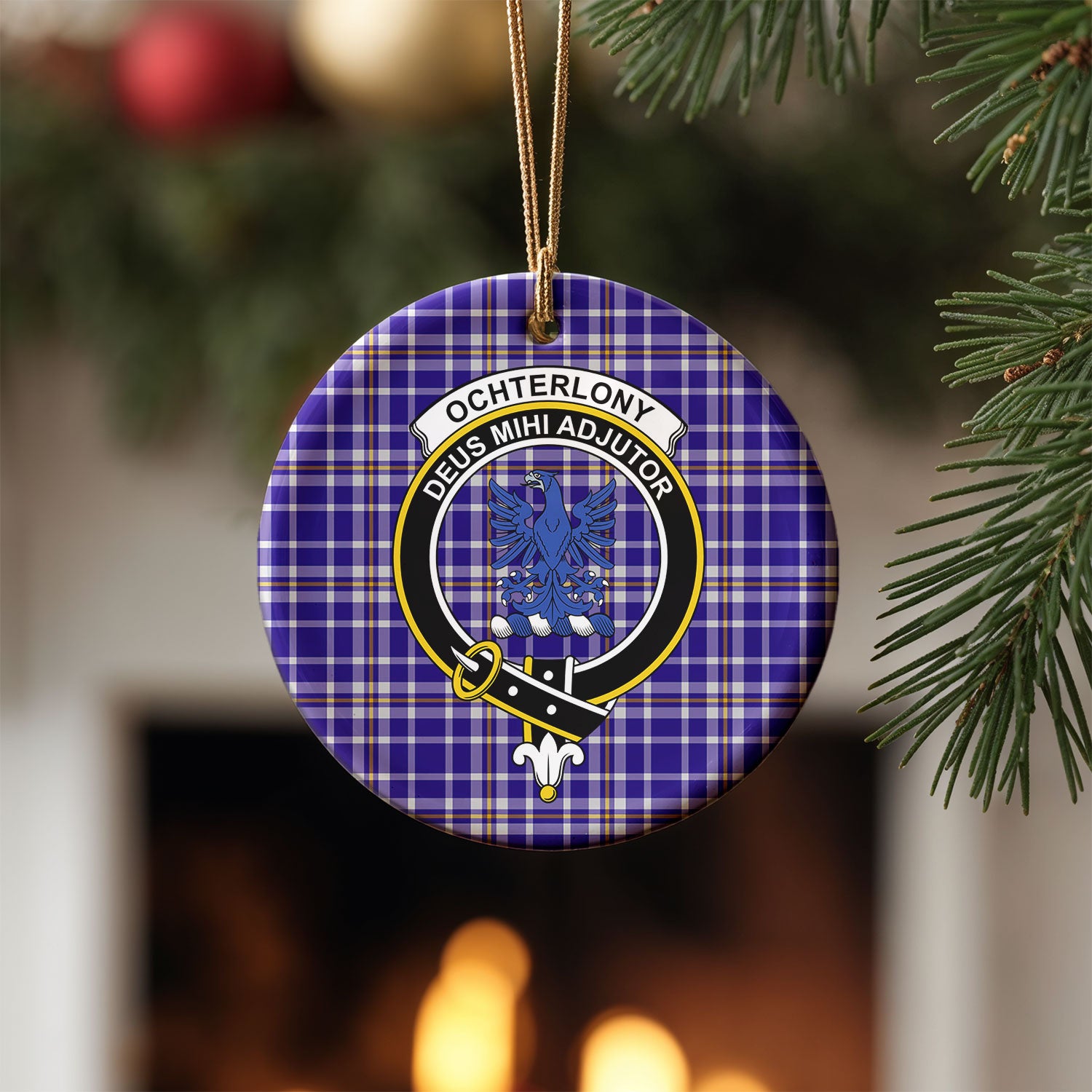 Ochterlony Tartan Crest Christmas Ceramic Ornament