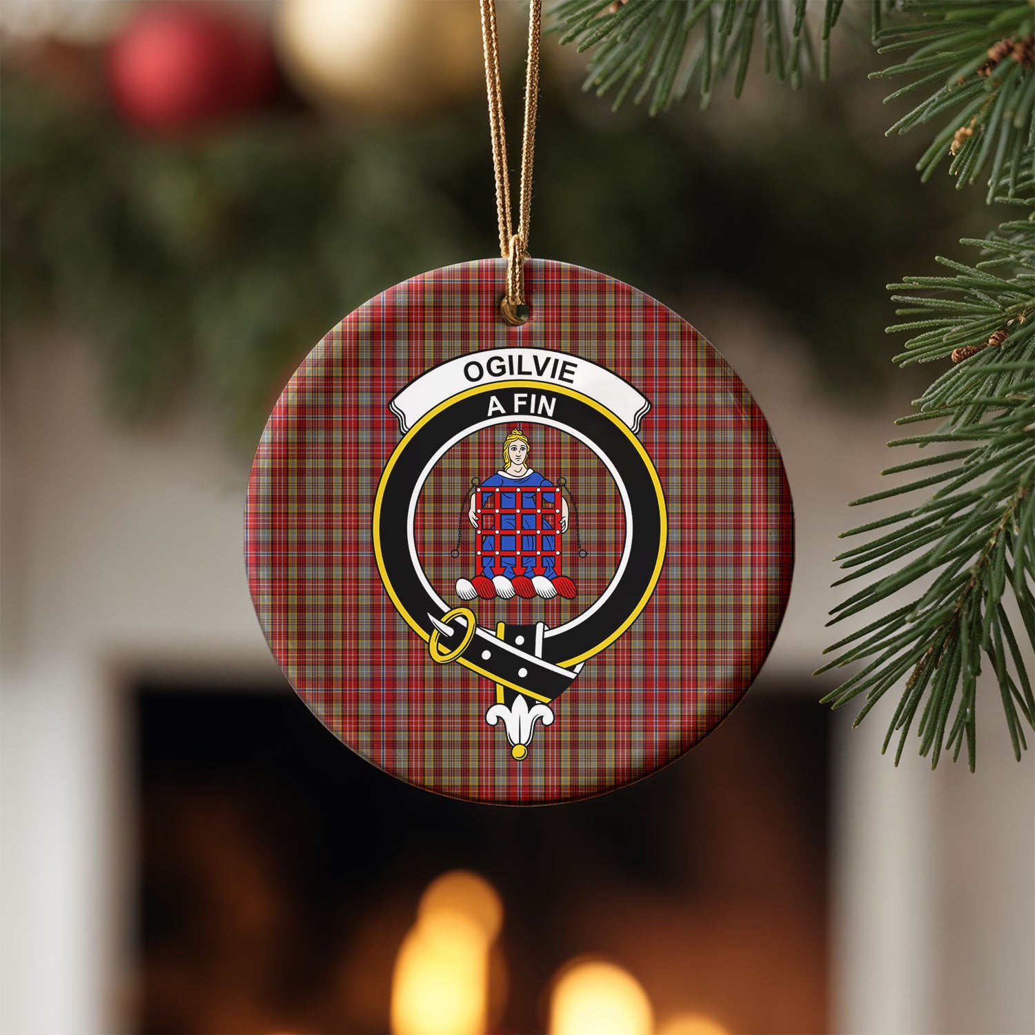 Ogilvie Tartan Crest Christmas Ceramic Ornament