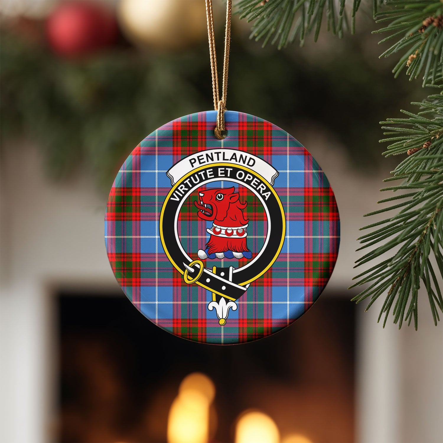 Pentland Tartan Crest Christmas Ceramic Ornament