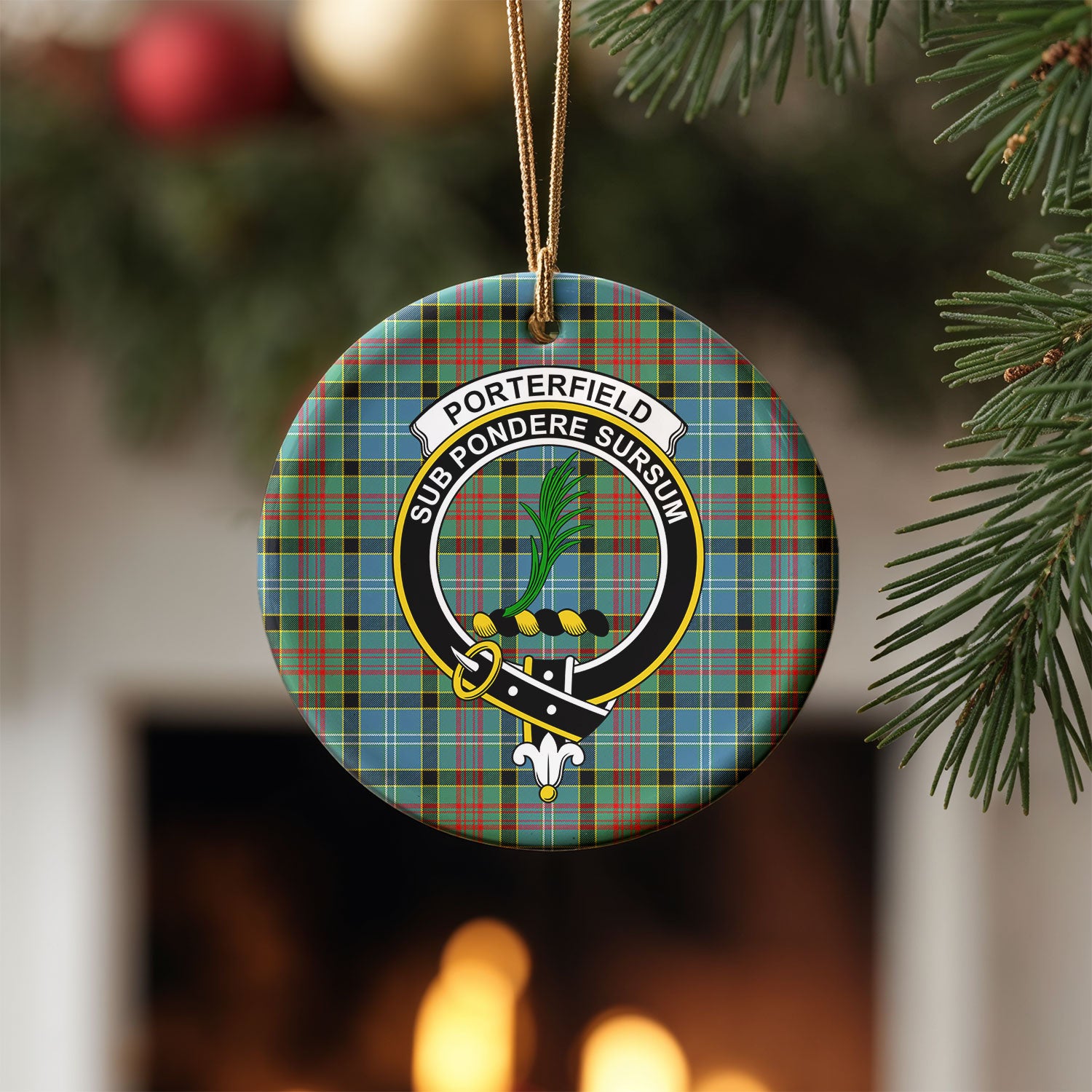 Porterfield Tartan Crest Christmas Ceramic Ornament