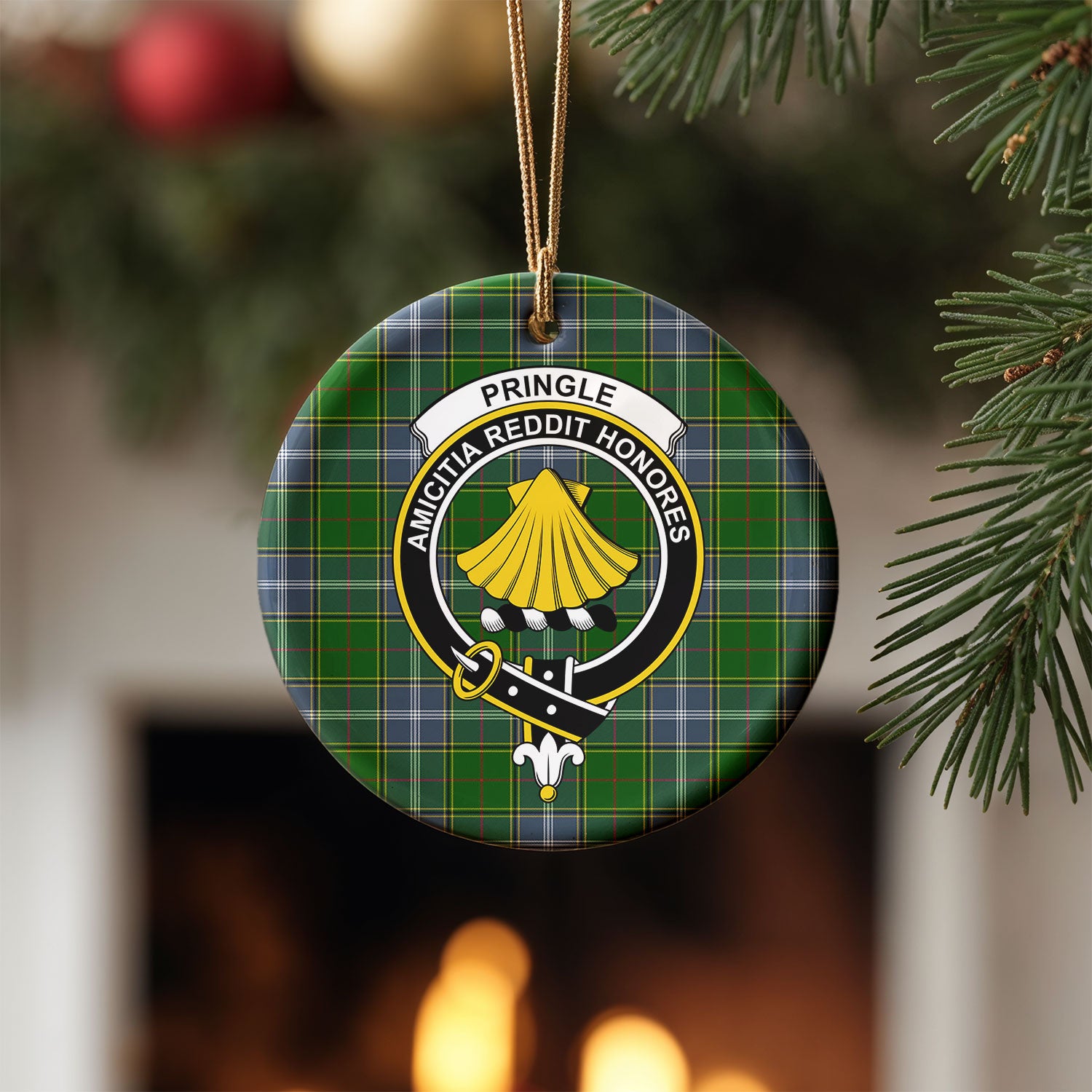 Pringle Tartan Crest Christmas Ceramic Ornament