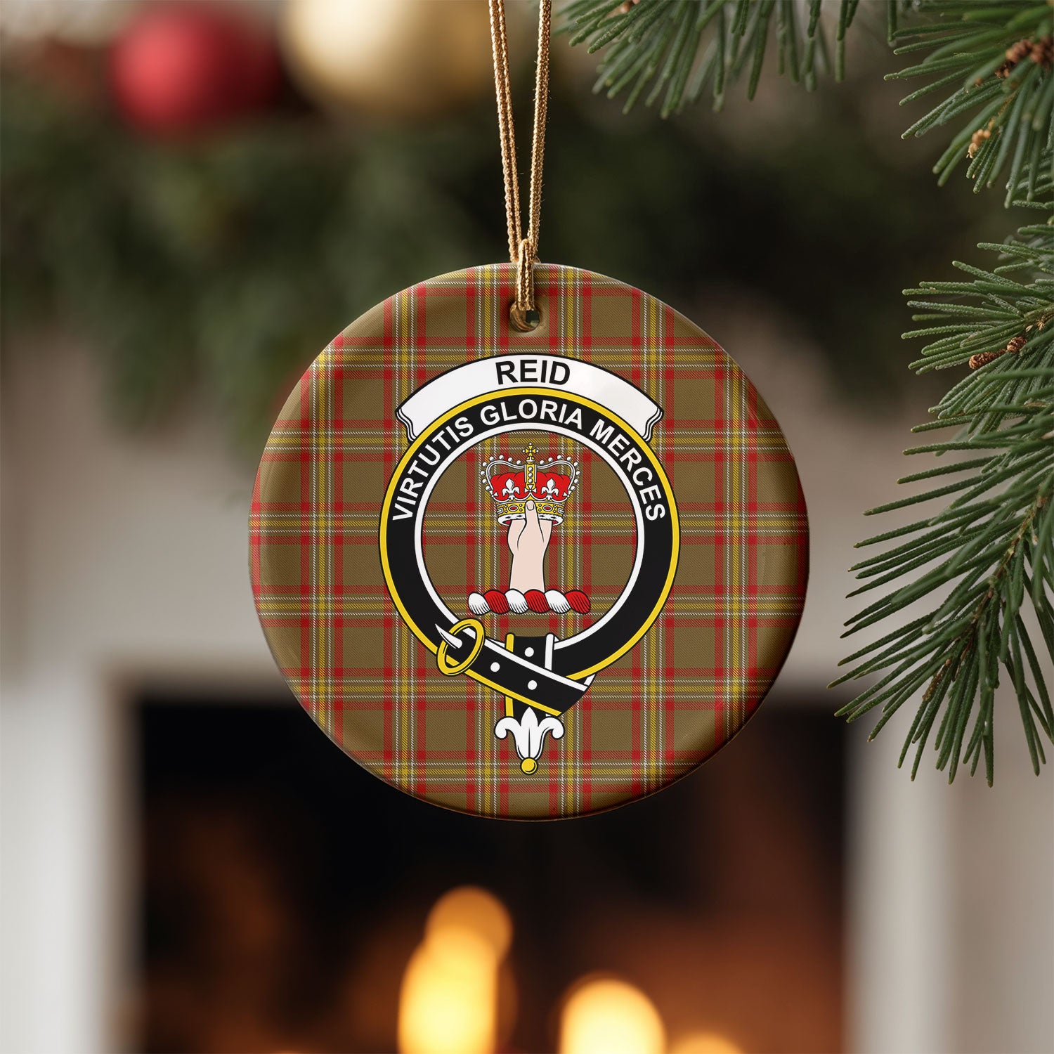 Reid Ancient Tartan Crest Christmas Ceramic Ornament