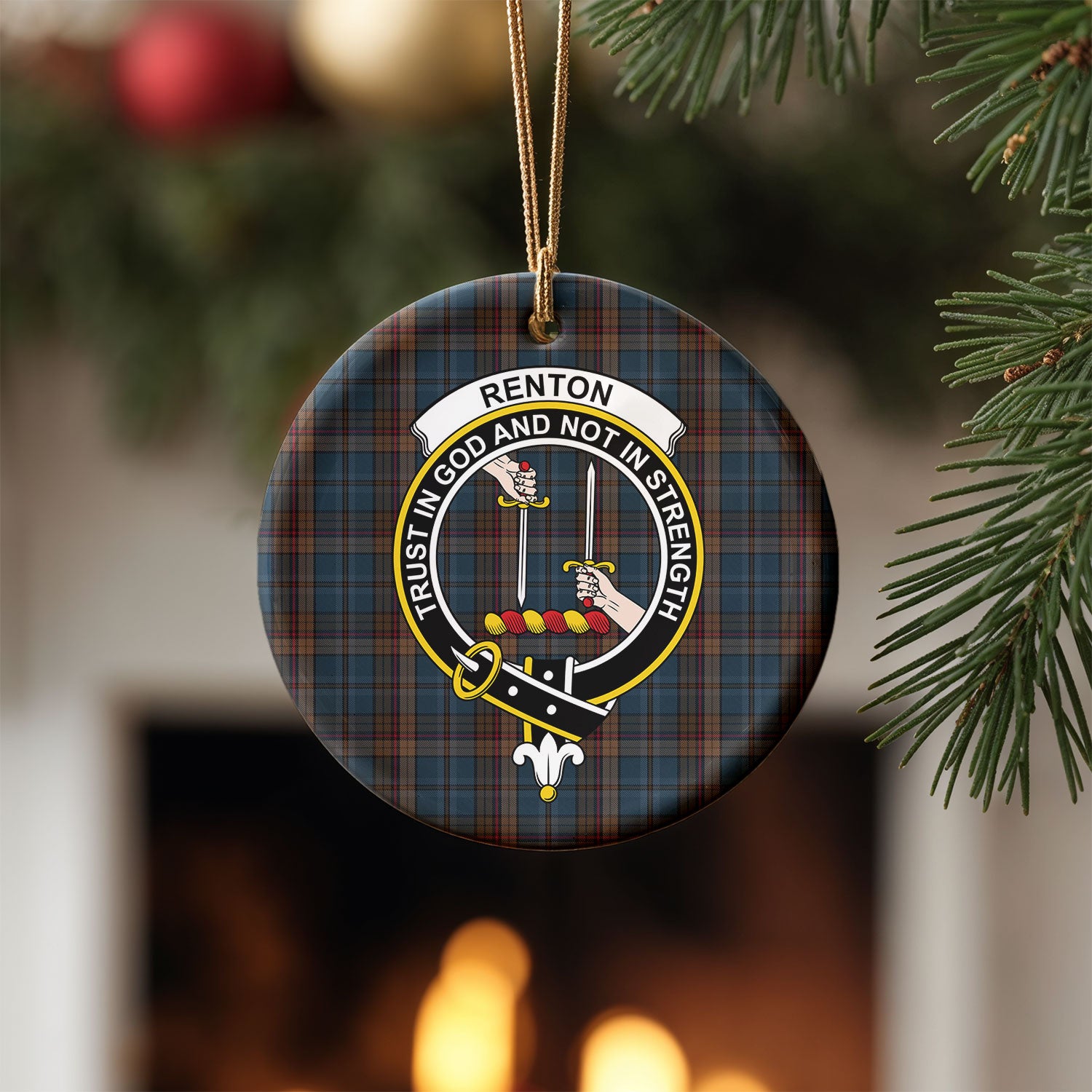 Renton Tartan Crest Christmas Ceramic Ornament