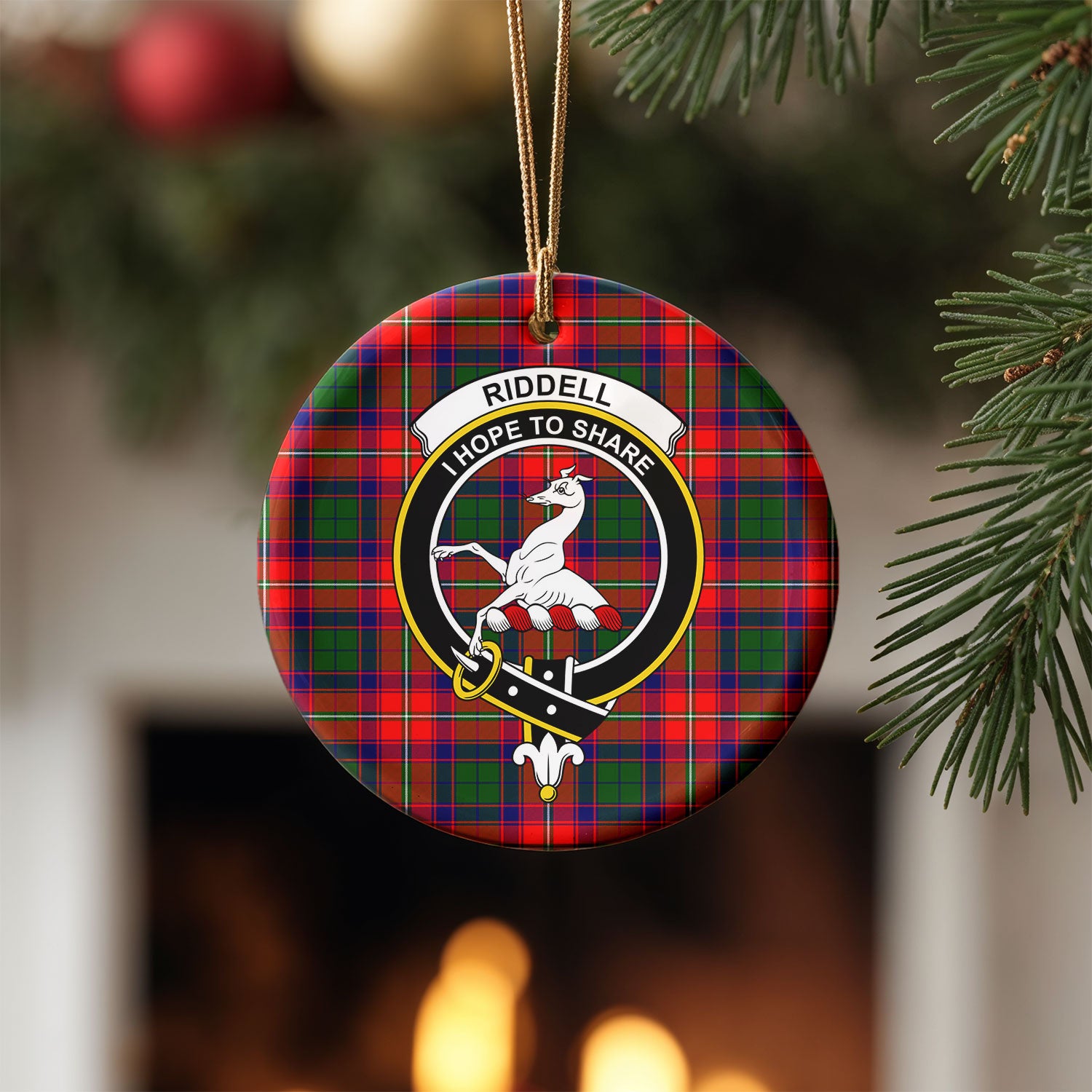 Riddell Tartan Crest Christmas Ceramic Ornament