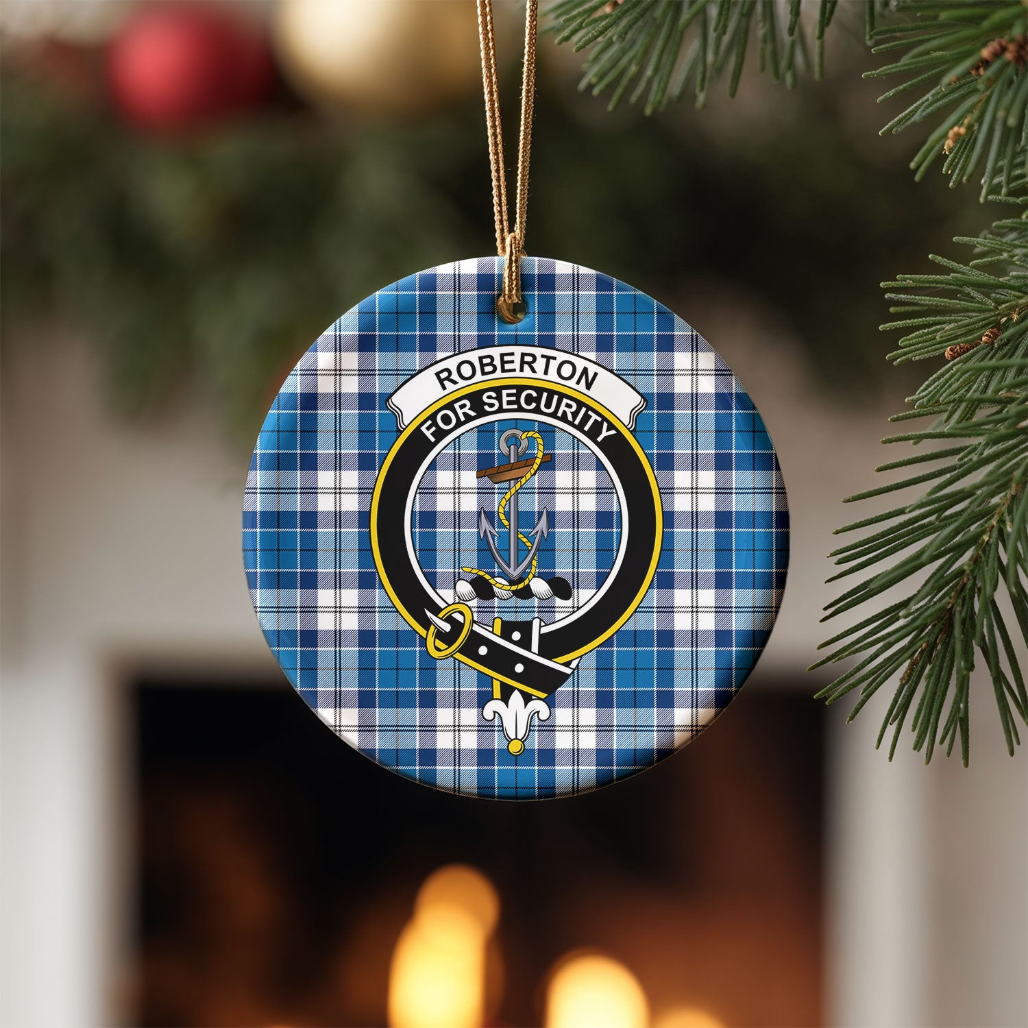 Roberton Tartan Crest Christmas Ceramic Ornament