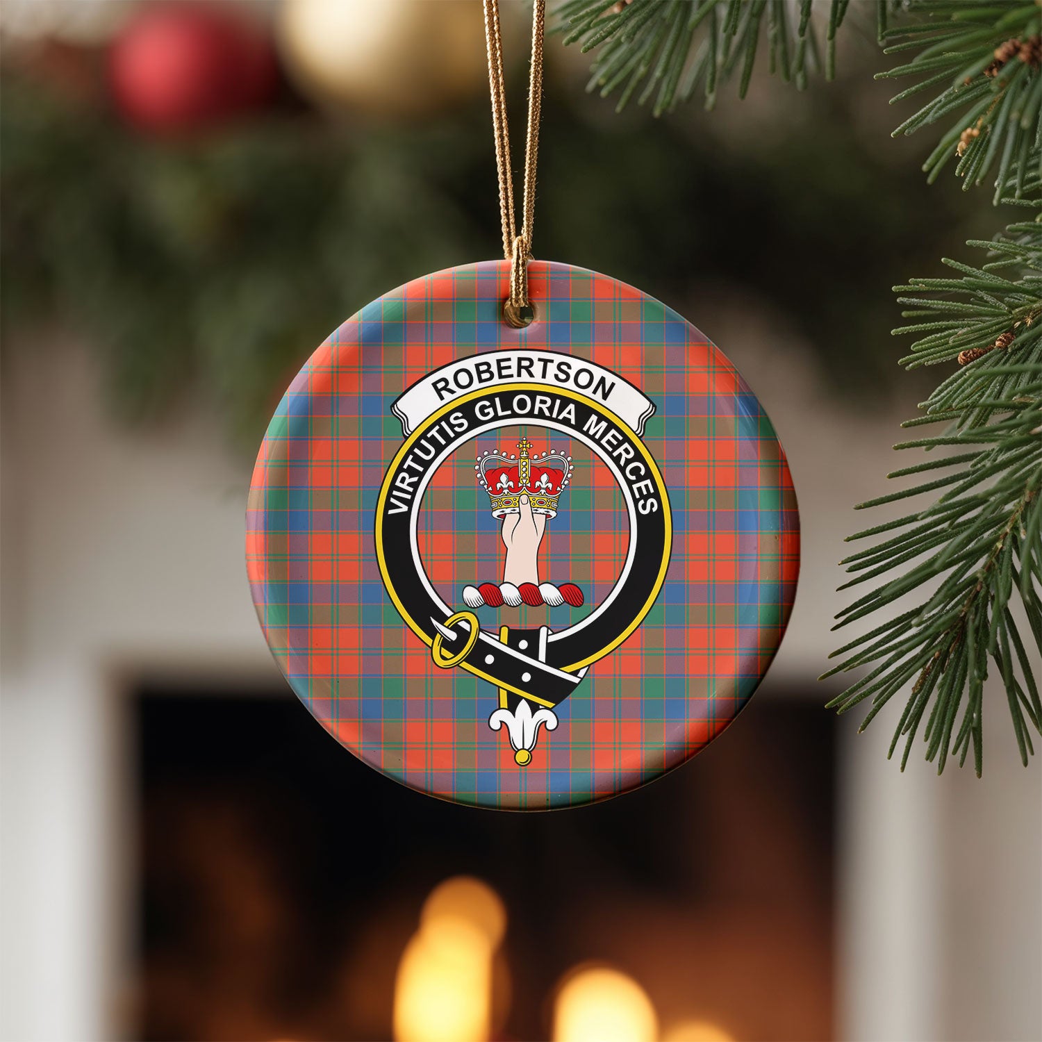 Robertson Ancient Tartan Crest Christmas Ceramic Ornament