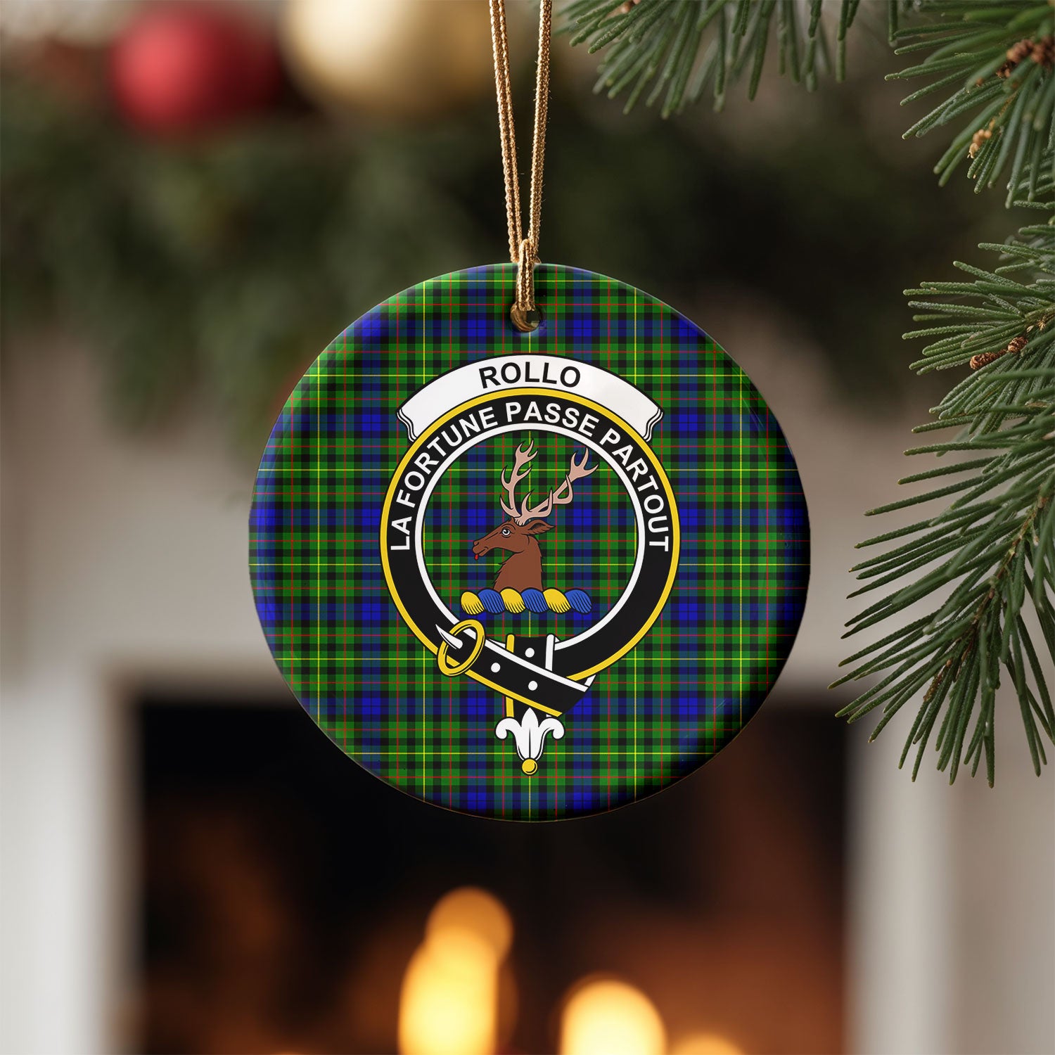 Rollo Modern Tartan Crest Christmas Ceramic Ornament