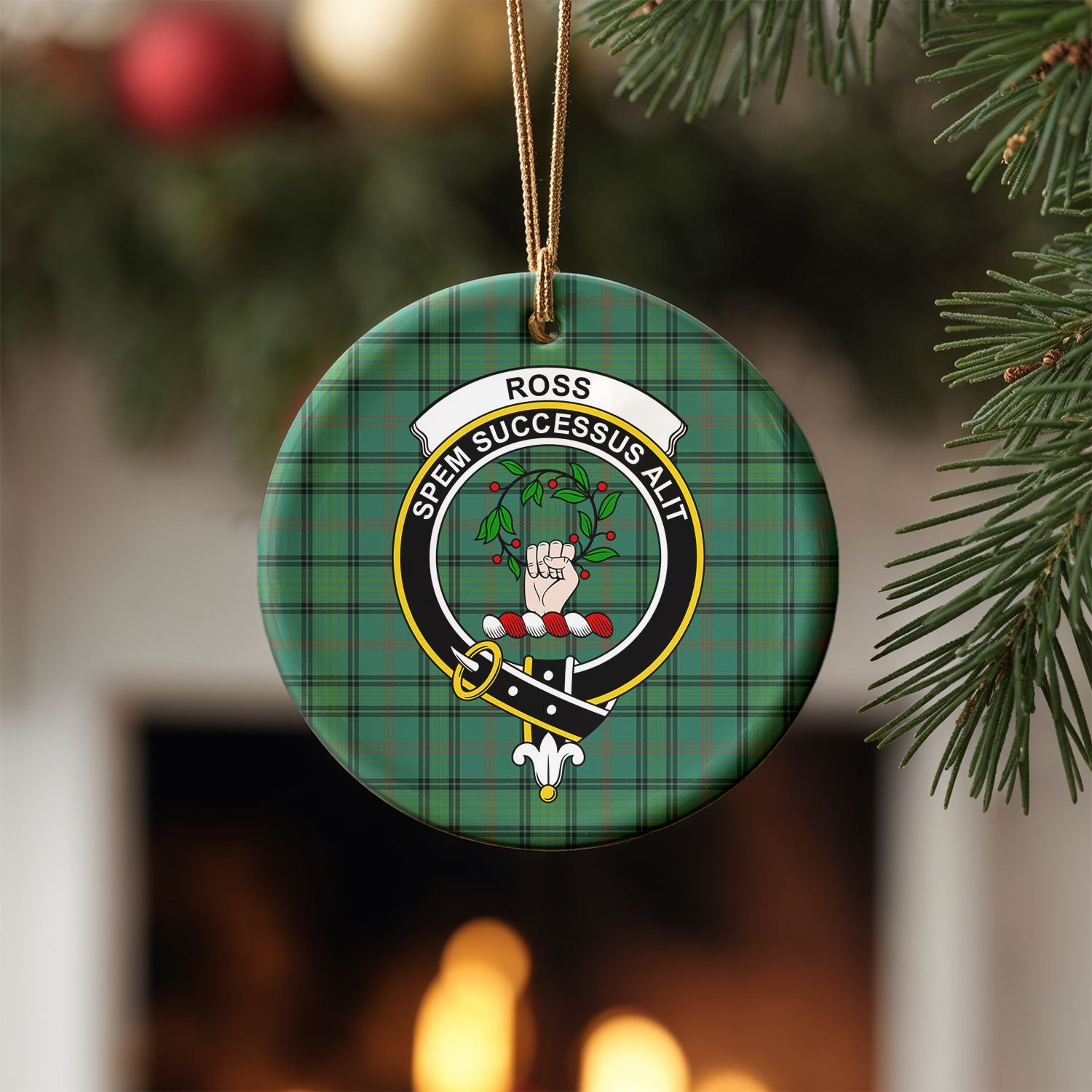Ross Hunting Ancient Tartan Crest Christmas Ceramic Ornament