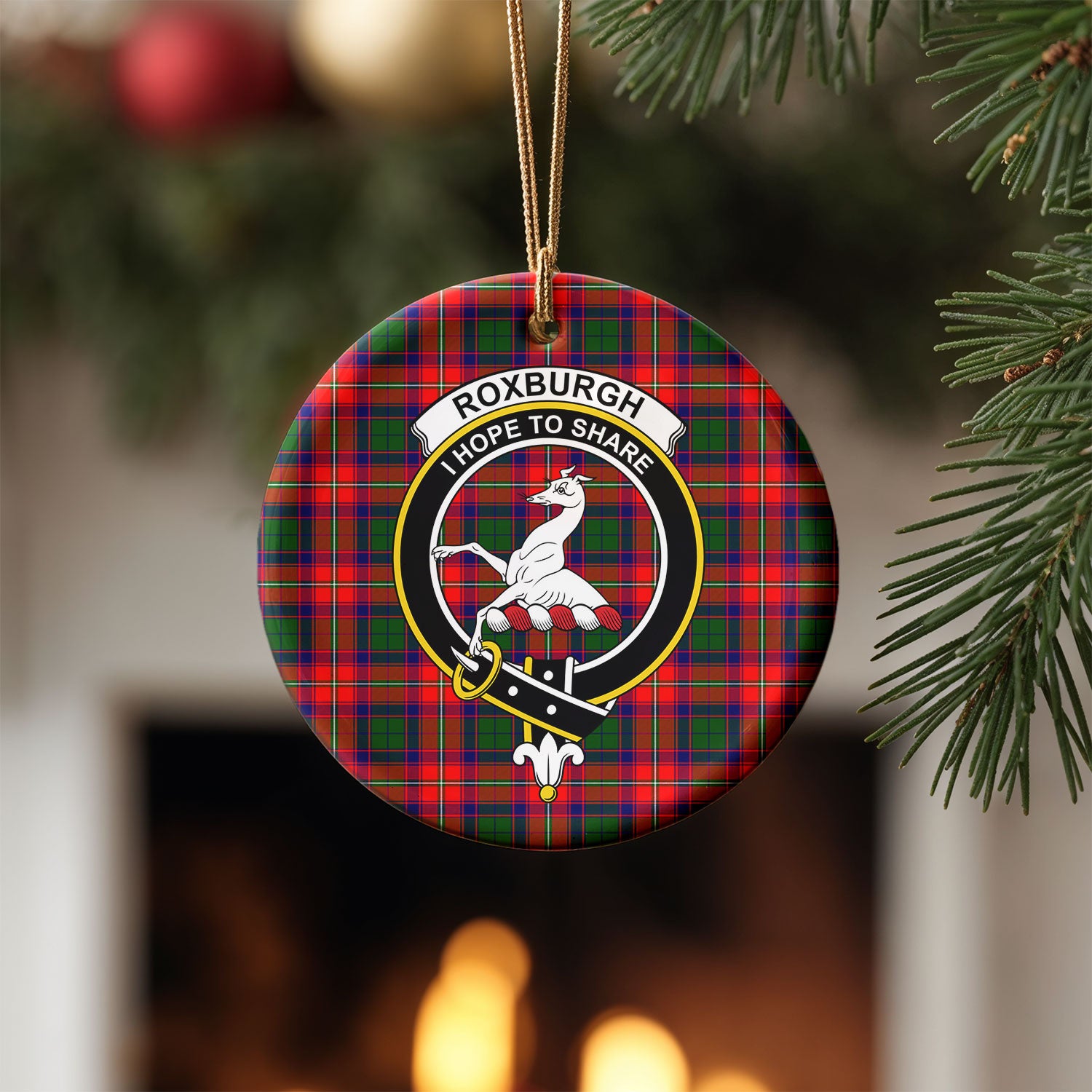 Roxburgh District Tartan Crest Christmas Ceramic Ornament